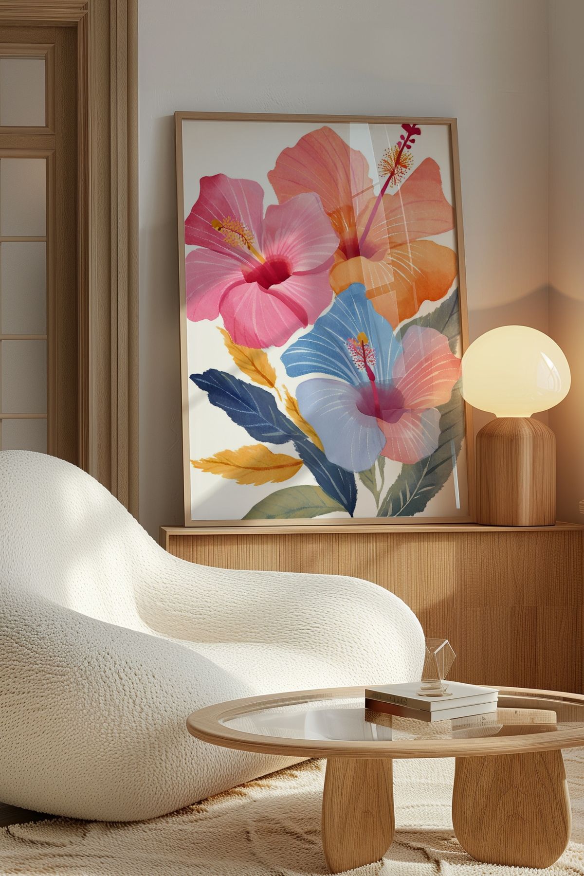 Botanik Temalı Renkli Lotus Çiçekleri Çerçevesiz Poster Çiçek Tasarımlı Duvar Dekoru