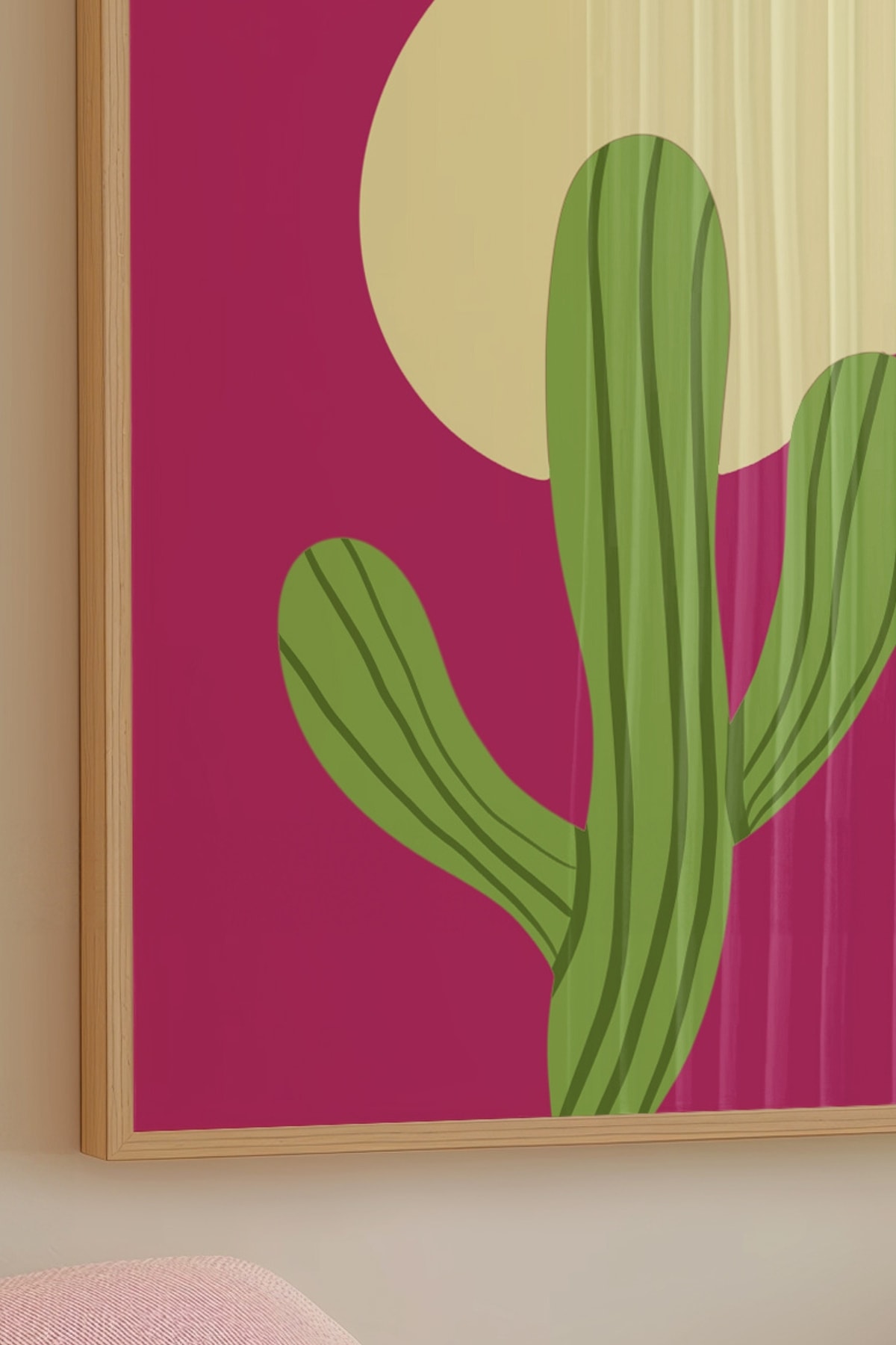 Doğan Ay Kaktüs Çerçevesiz Poster Koyu Pembe Duvar Dekorasyonu