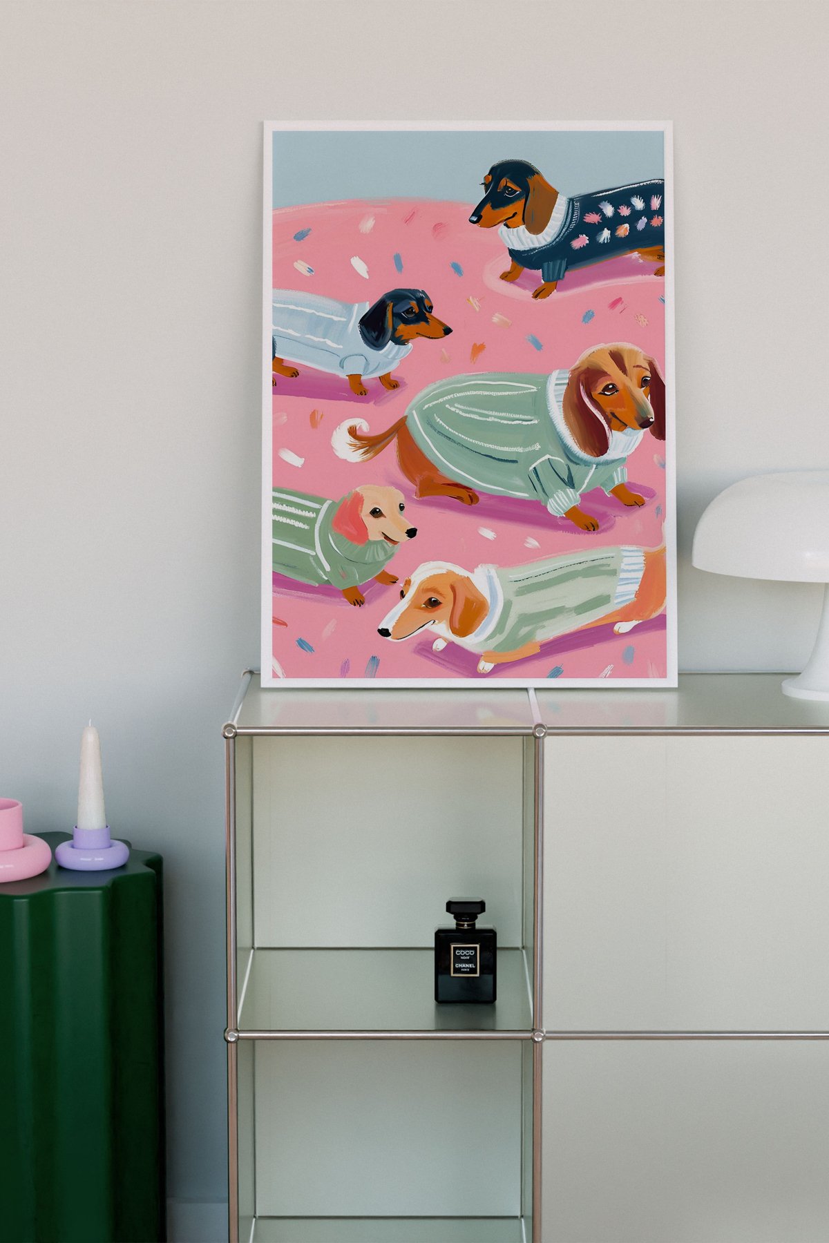 Pijamalı Sosis Köpekler Çerçevesiz Poster Vintage Dachshund Baskı