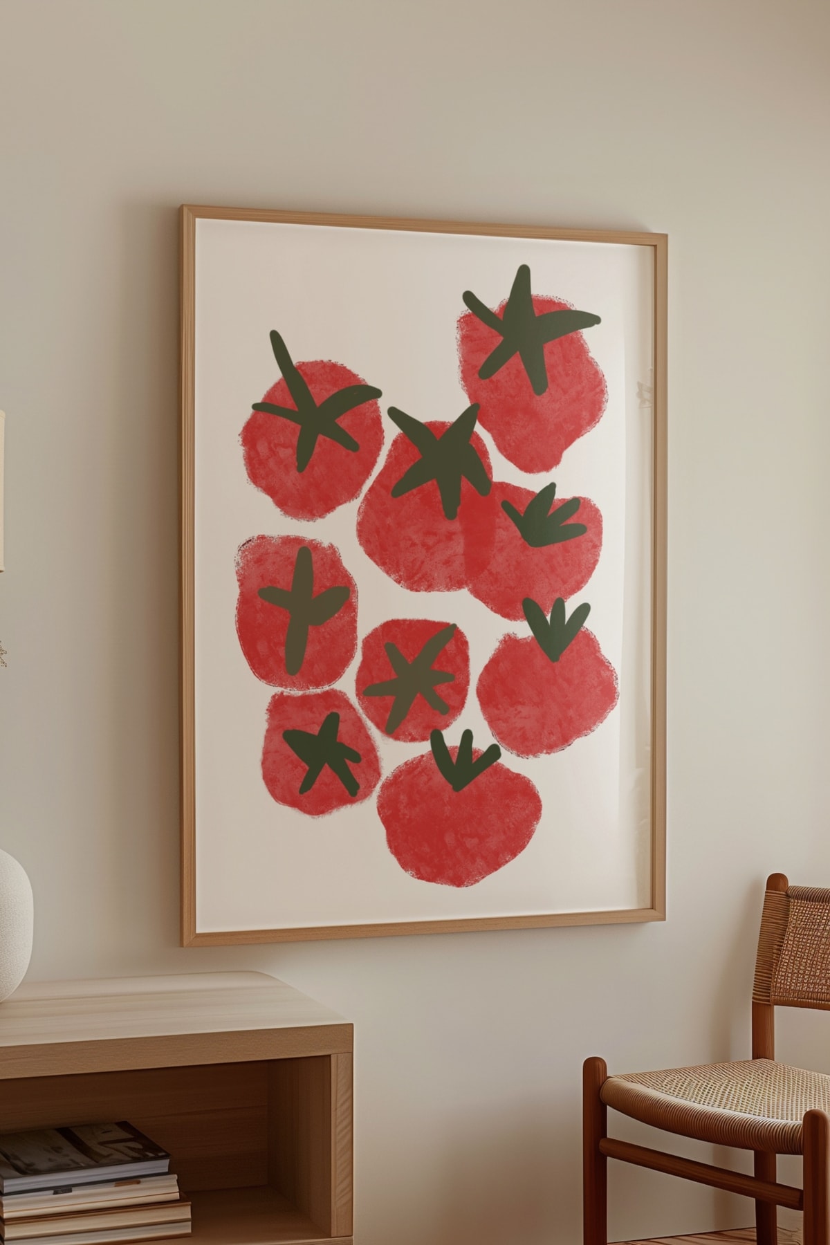 Abstract Stil Sevimli Domatesler Çerçevesiz Poster Kırmızı Meyve Duvar Sanatı