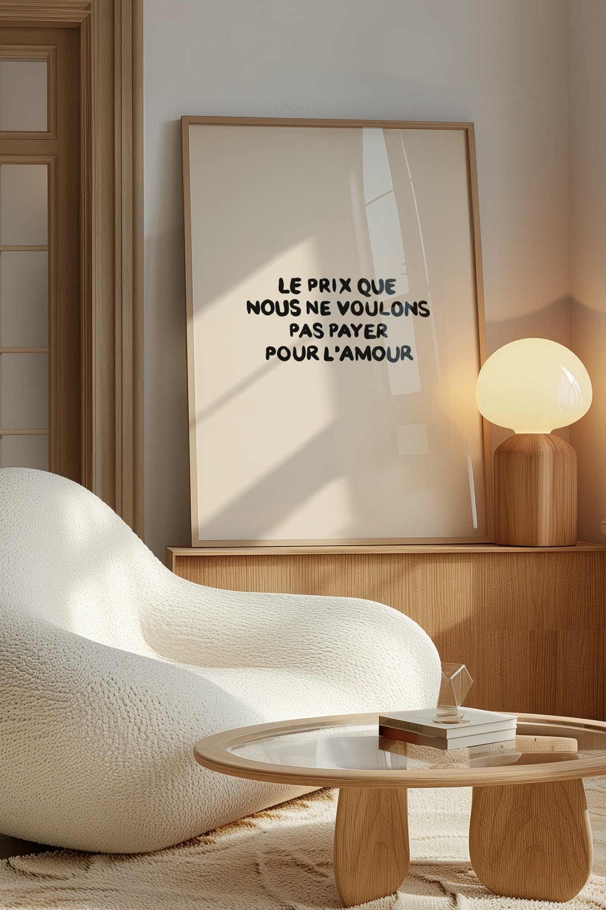 'Aşk için Ödemek İstemediğimiz Bedel' Çerçevesiz Poster Fransızca Yazılı Bej Duvar Poster Dekoru
