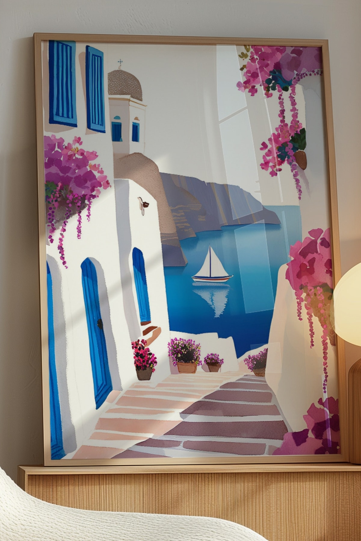 Santorini Evleri Çerçevesiz Poster, Yunan Adaları Temalı Duvar Sanatı