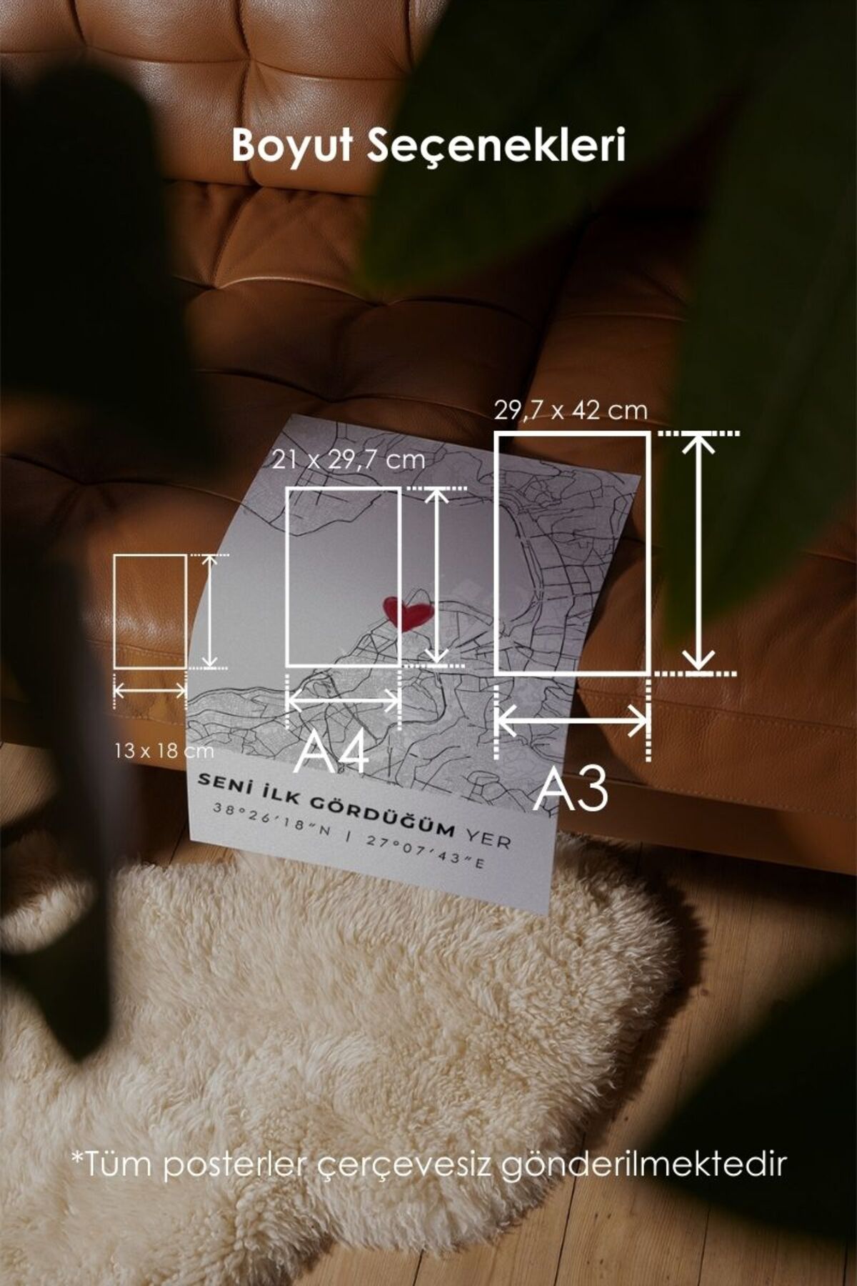 Seni İlk Gördüğüm Yer 'Alsancak' Çerçevesiz Poster, Sevgiliye Arkadaşa İlk Buluşma İzmir Hediyesi