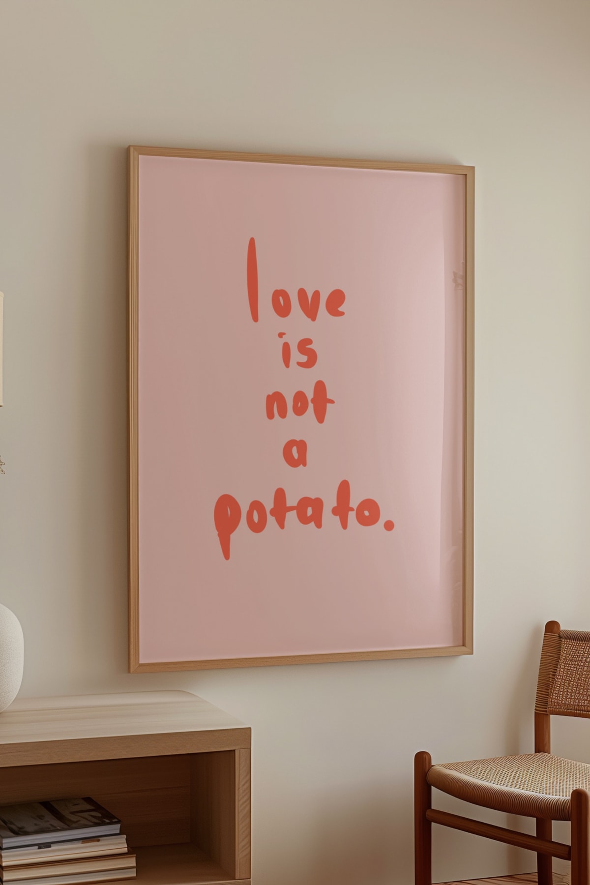 'Love is Not a Potato.' Çerçevesiz Poster Pembe Girly Duvar Dekorasyonu 'Aşk Patates Değildir'