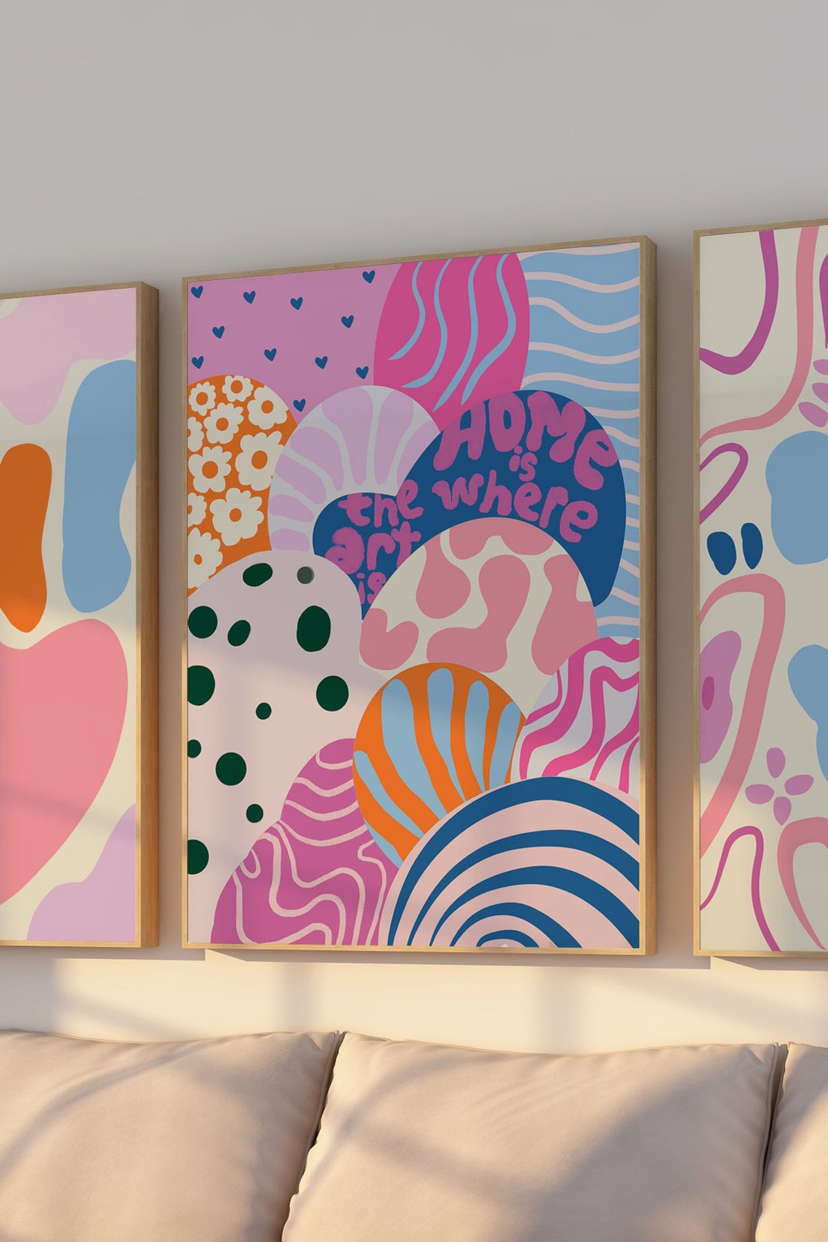 3'lü Canlanış Poster Seti Pembe Girly Duvar Dekorasyonu 'Home is Where the ART is.'