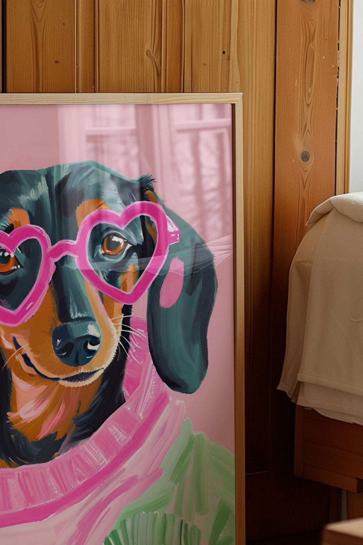 Kalpli Pembe Gözlüklü Sosis Köpek Çerçevesiz Poster