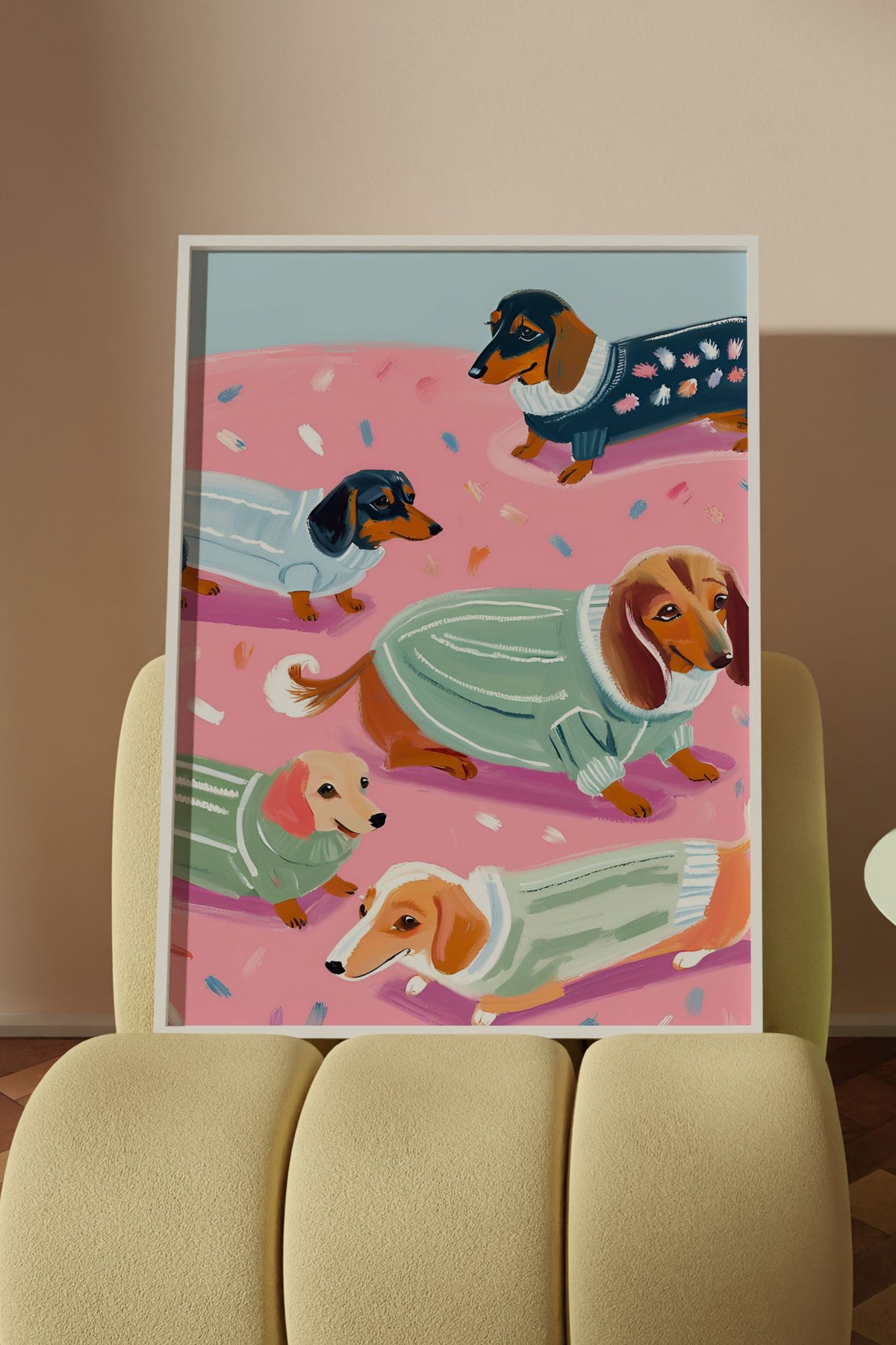 Pijamalı Sosis Köpekler Çerçevesiz Poster Vintage Dachshund Baskı