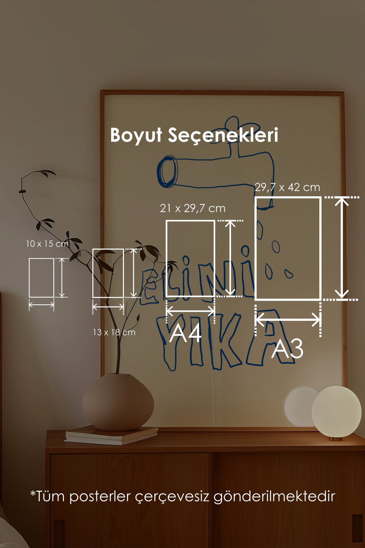 Elini Yıka Çerçevesiz Poster Banyo Duvar Dekor Lavabo Duvar Posteri