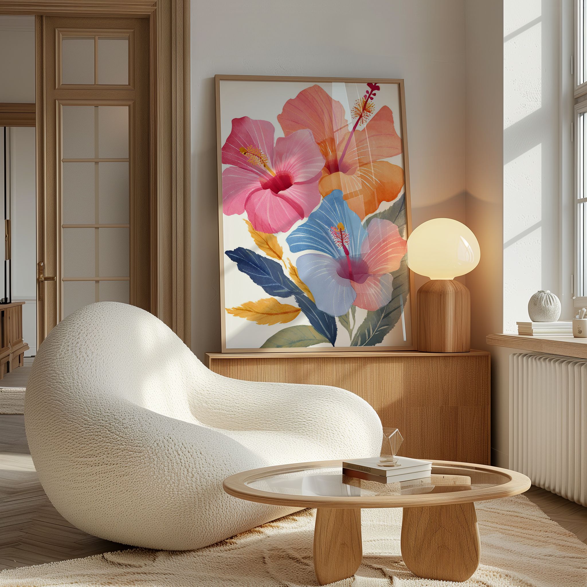 Botanik Temalı Renkli Lotus Çiçekleri Çerçevesiz Poster Çiçek Tasarımlı Duvar Dekoru