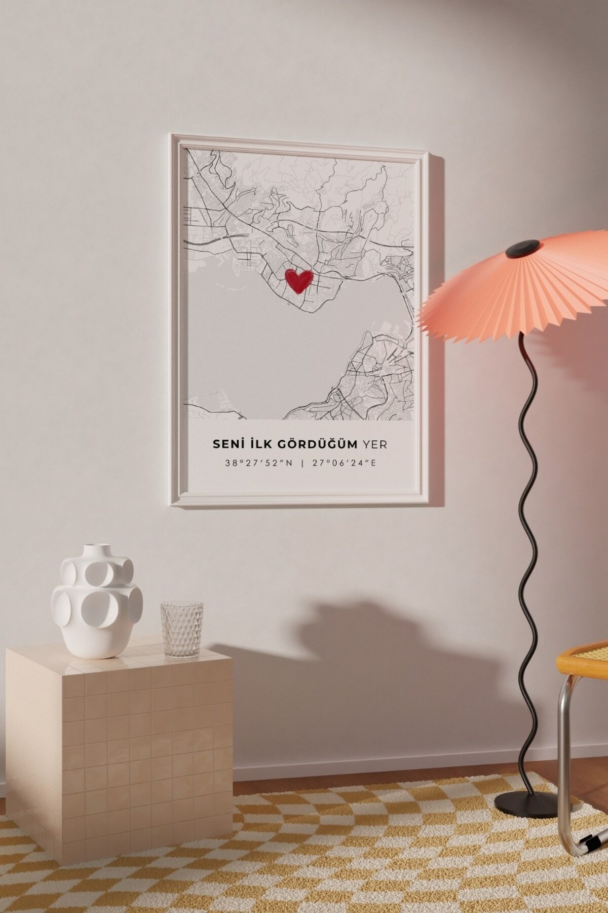 Seni İlk Gördüğüm Yer 'Karşıyaka' Çerçevesiz Poster, Sevgiliye Arkadaşa İlk Buluşma İzmir Hediyesi