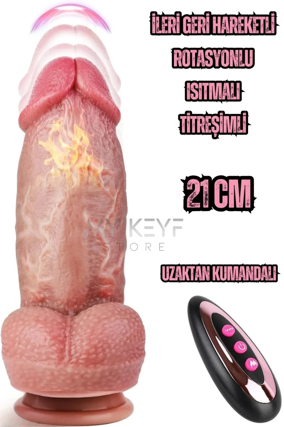 Gerçekçi Kalın Damarlı İleri Geri Hareketli Isıtmalı G Nokta ve Klitoris Uyarıcı Dildo Penis 21 Cm