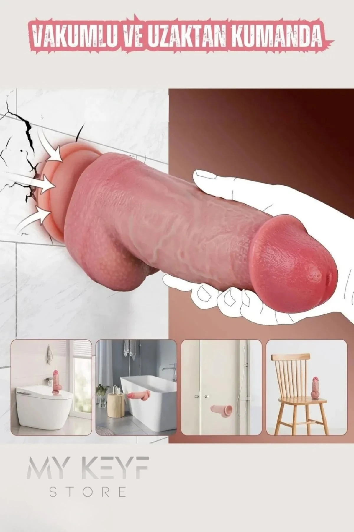 Gerçekçi Kalın Damarlı İleri Geri Hareketli Isıtmalı G Nokta ve Klitoris Uyarıcı Dildo Penis 21 Cm