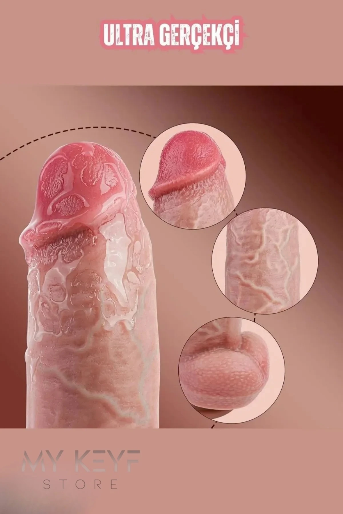 Gerçekçi Kalın Damarlı İleri Geri Hareketli Isıtmalı G Nokta ve Klitoris Uyarıcı Dildo Penis 21 Cm