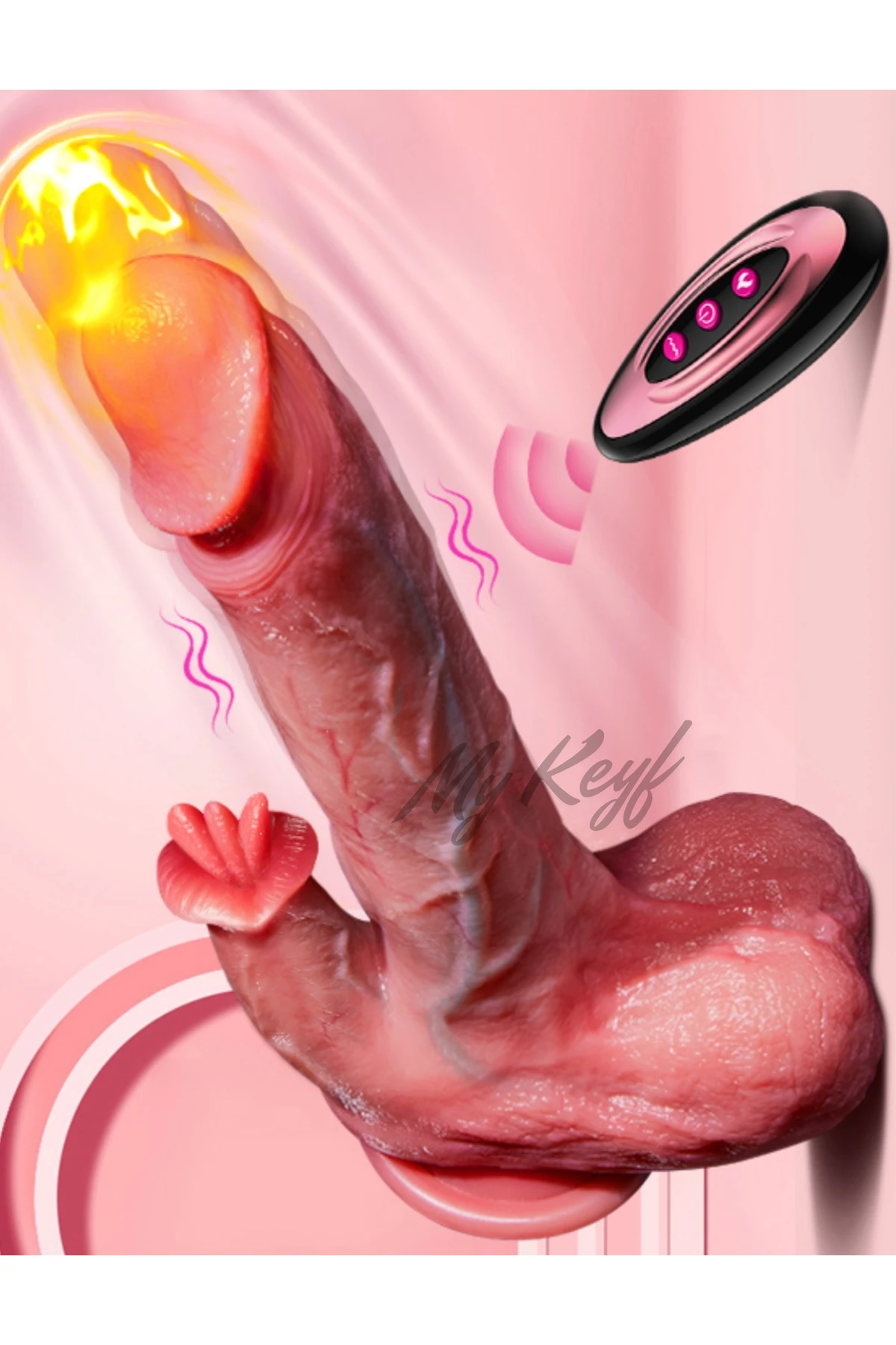 3D Görünüm Çift Katman Titreşimli İleri Geri Rotasyonlu Dil Hareketli Kumandalı Vibratör 25.5 Cm