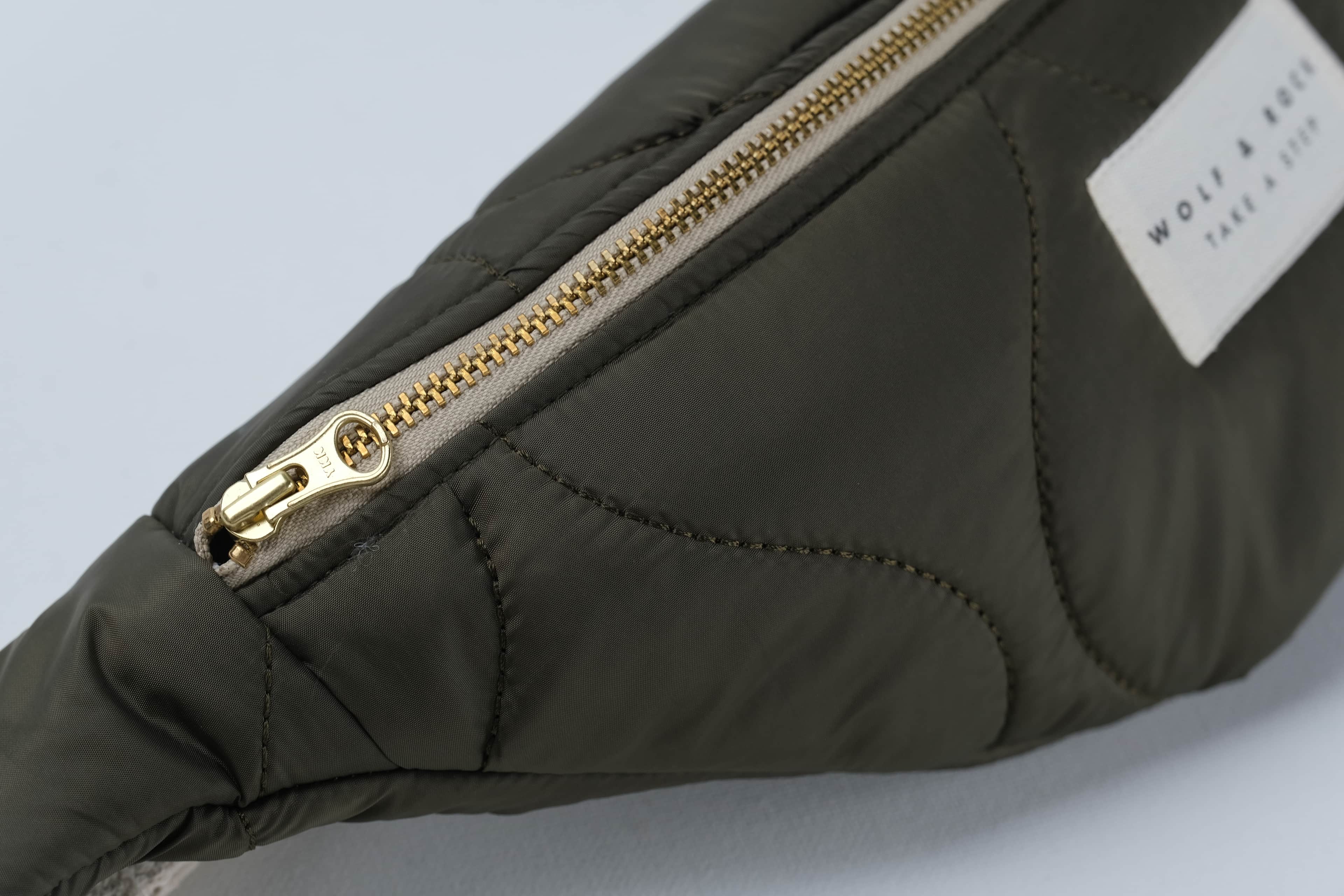 Wolf&Rock Drop Khaki Freebag / Gold Detaylı Damla Desen Haki Kapitone Kumaş Bel ve Omuz Çantası
