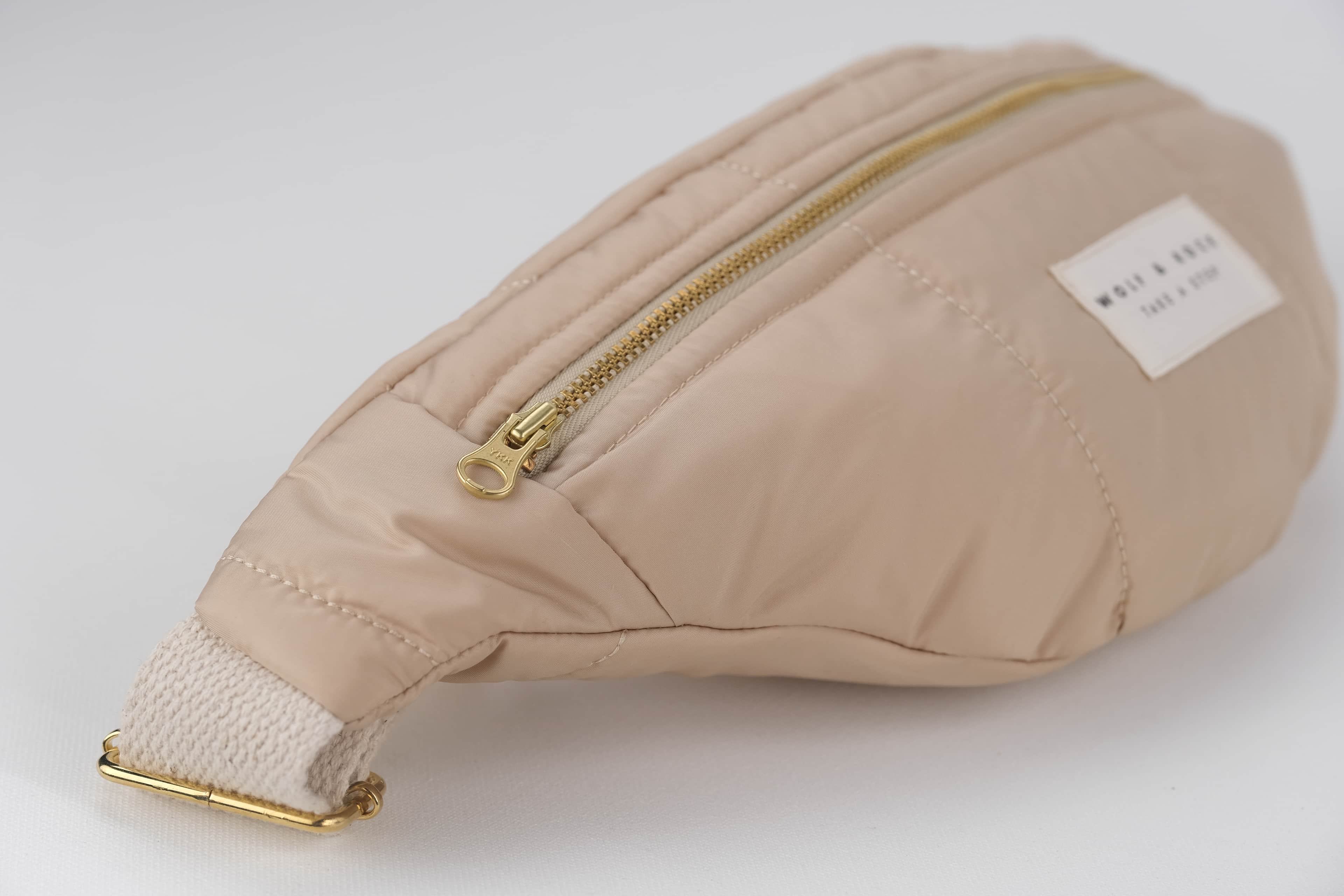 Wolf&Rock Line Sand Freebag / Gold Detaylı Krem Kapitone Kumaş Bel ve Omuz Çantası