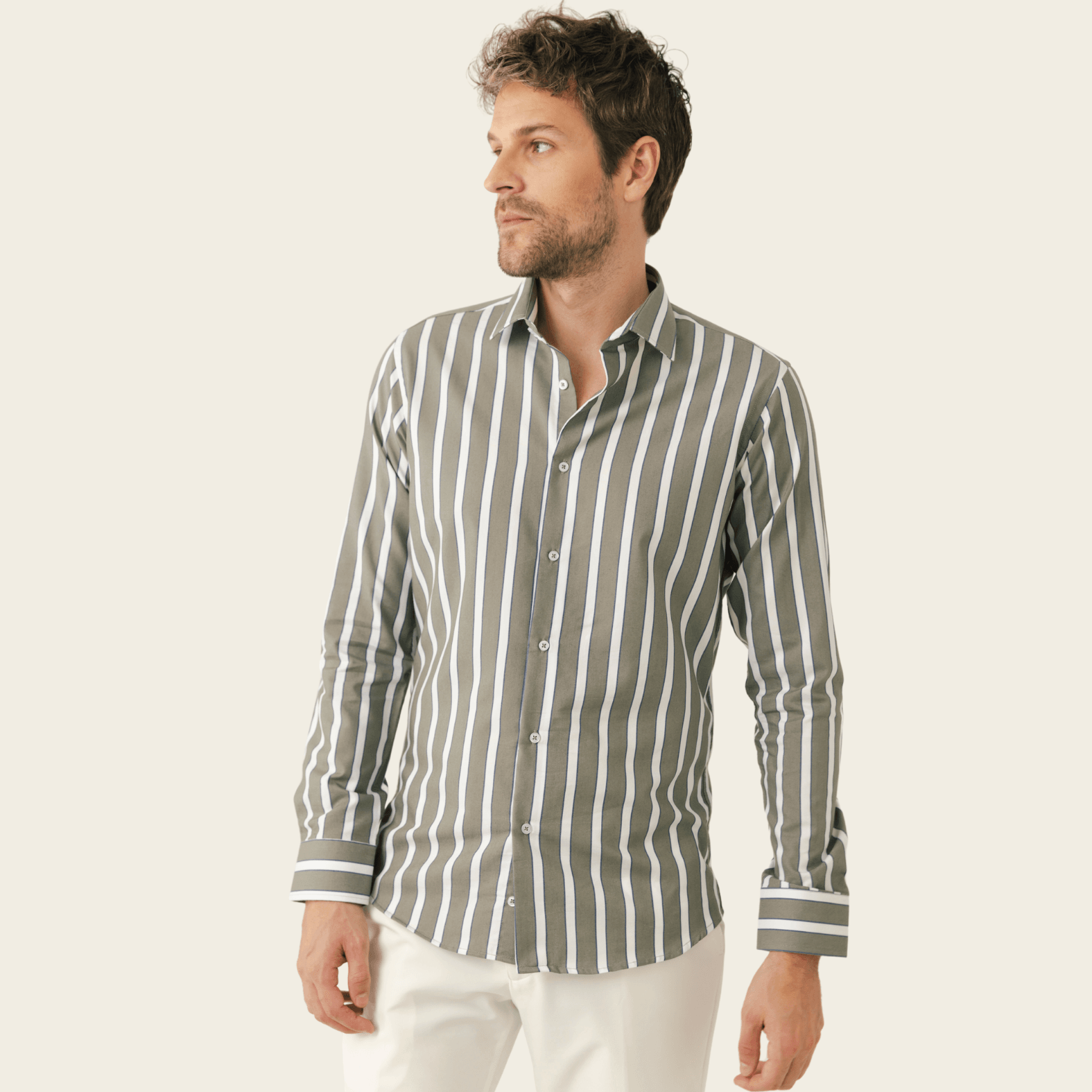 Striped Easy Care Cotton Casual Modern Fit No-Pocket Shirt