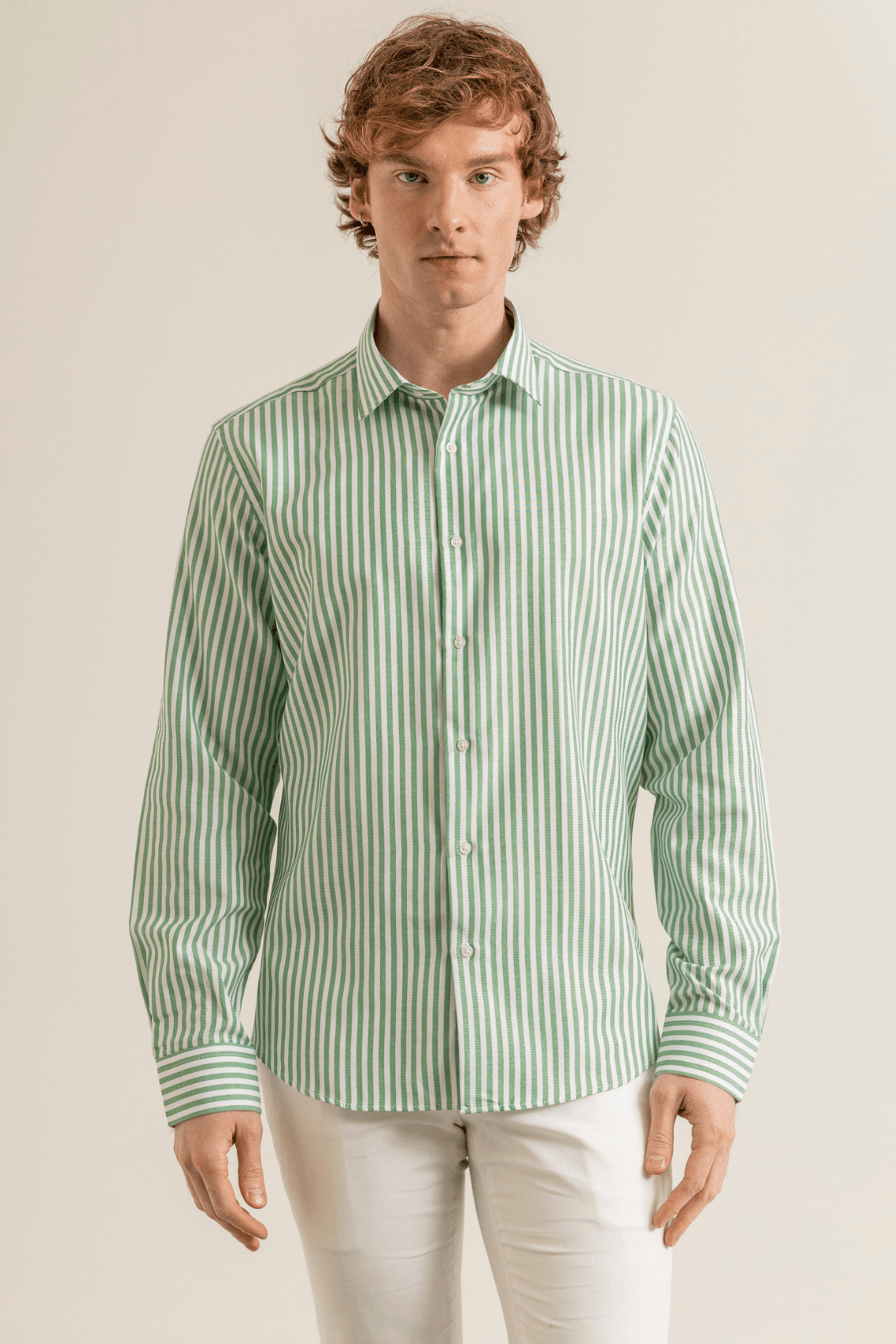 Striped Cotton Oxford Chambray Easy-Iron Modern Fit No-Pocket Shirt