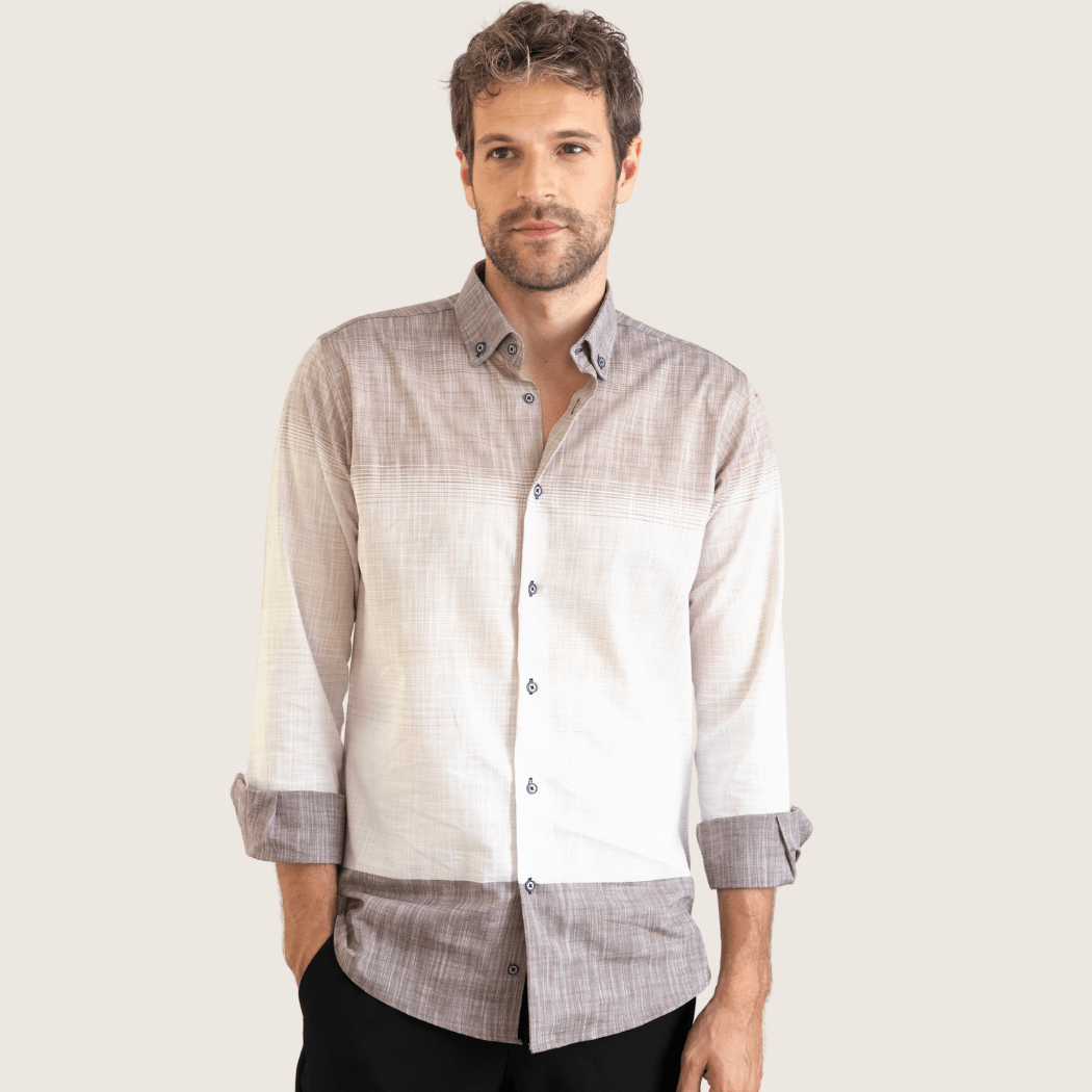 Panelled 100% Cotton Breathable Fabric Button-Down Collar Casual Modern Fit No-Pocket Shirt