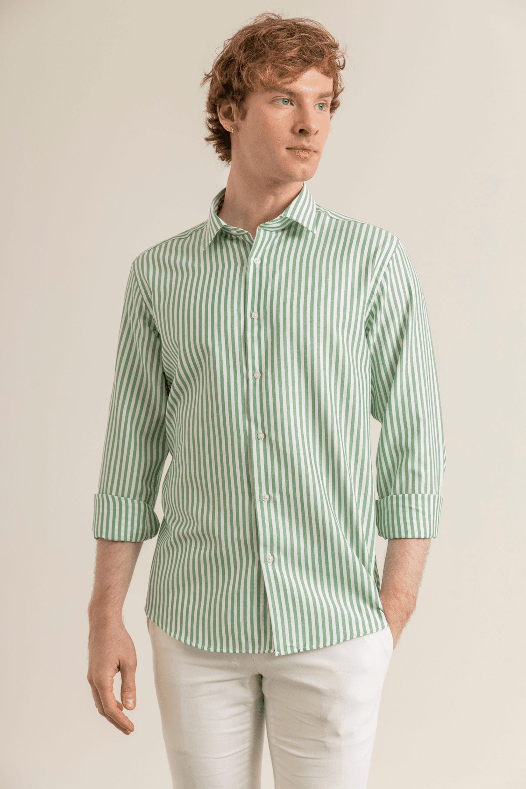 Striped Cotton Oxford Chambray Easy-Iron Modern Fit No-Pocket Shirt