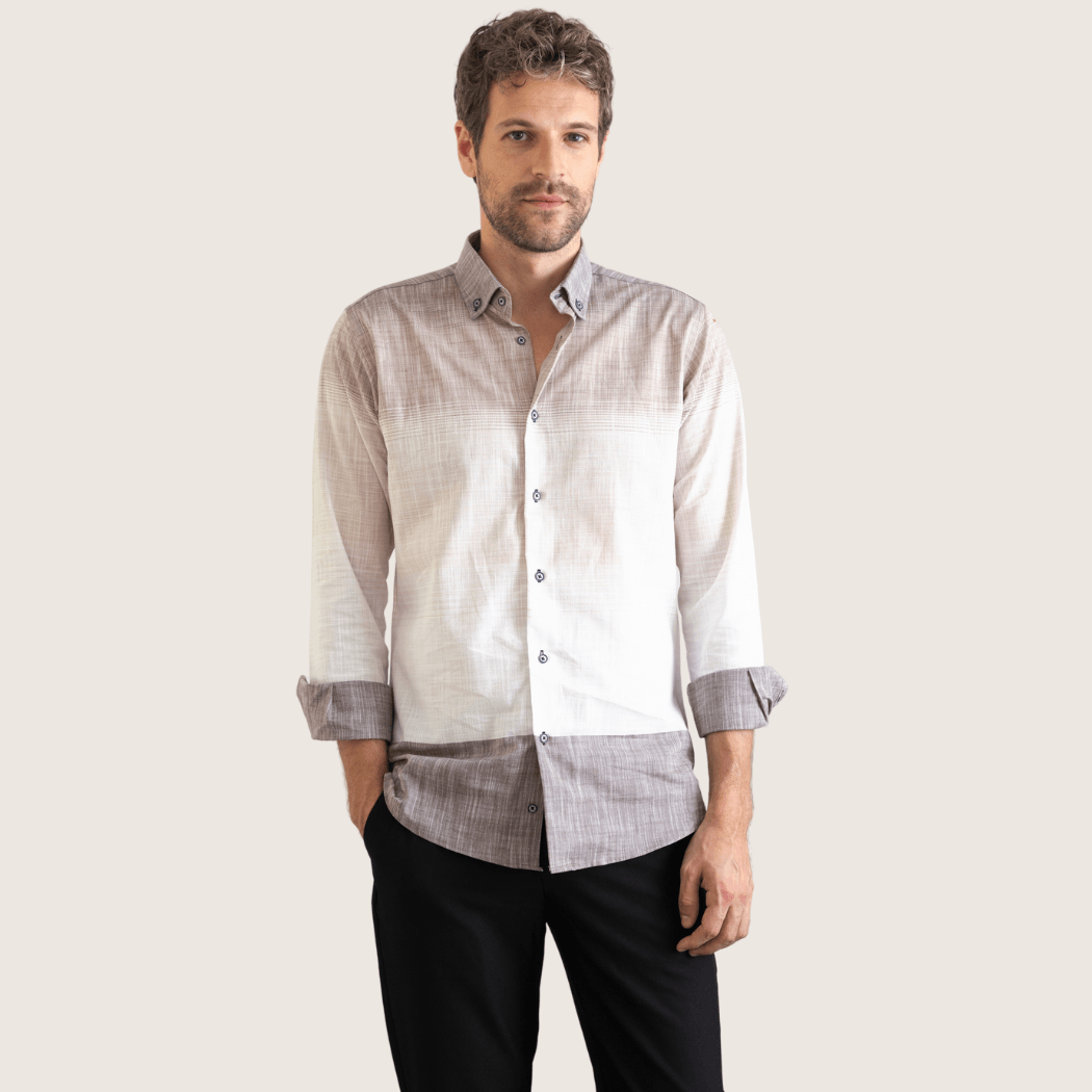 Panelled 100% Cotton Breathable Fabric Button-Down Collar Casual Modern Fit No-Pocket Shirt