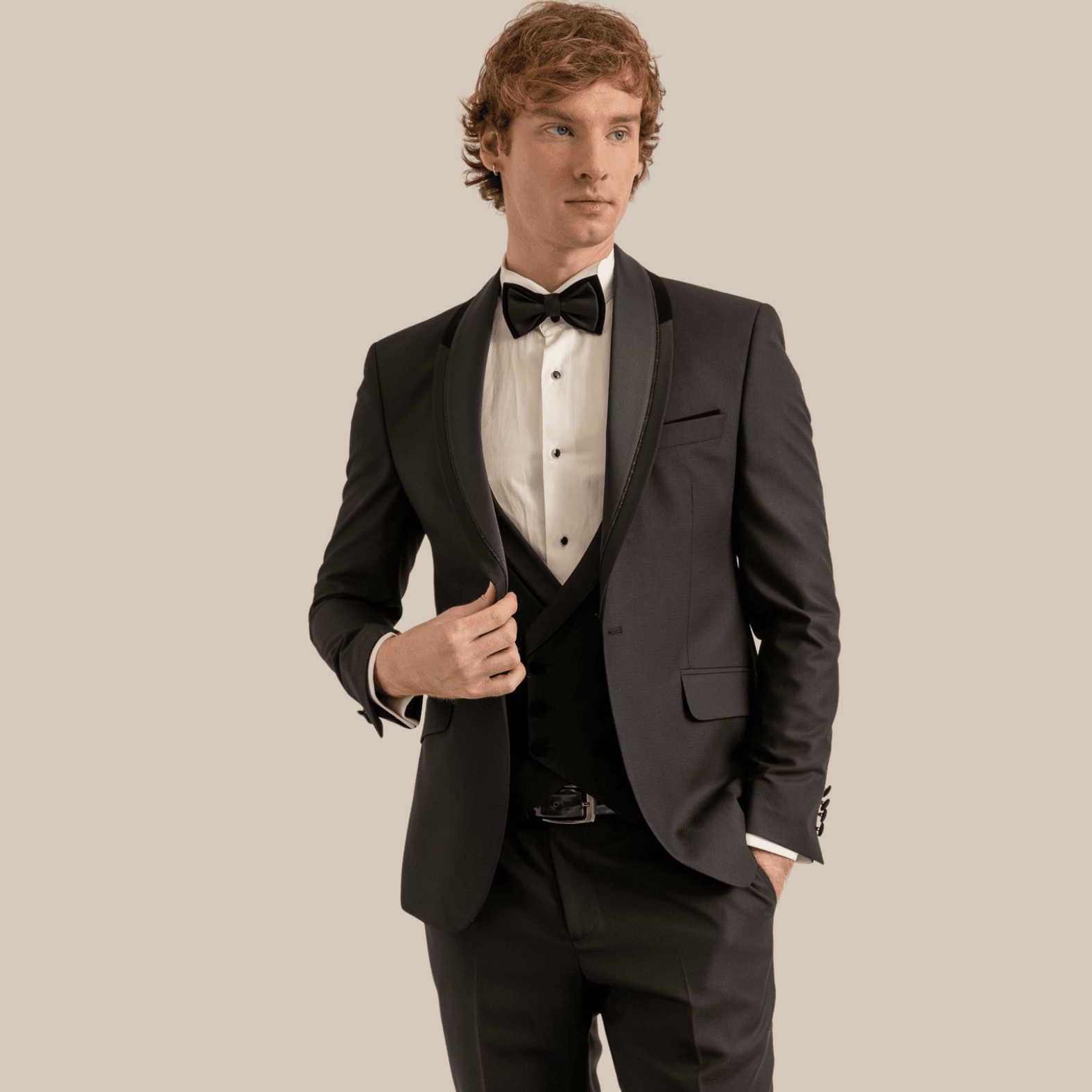 Mandarin Collar Tuxedo Shirt, Cotton-Satin, Modern Fit, Double Cuff