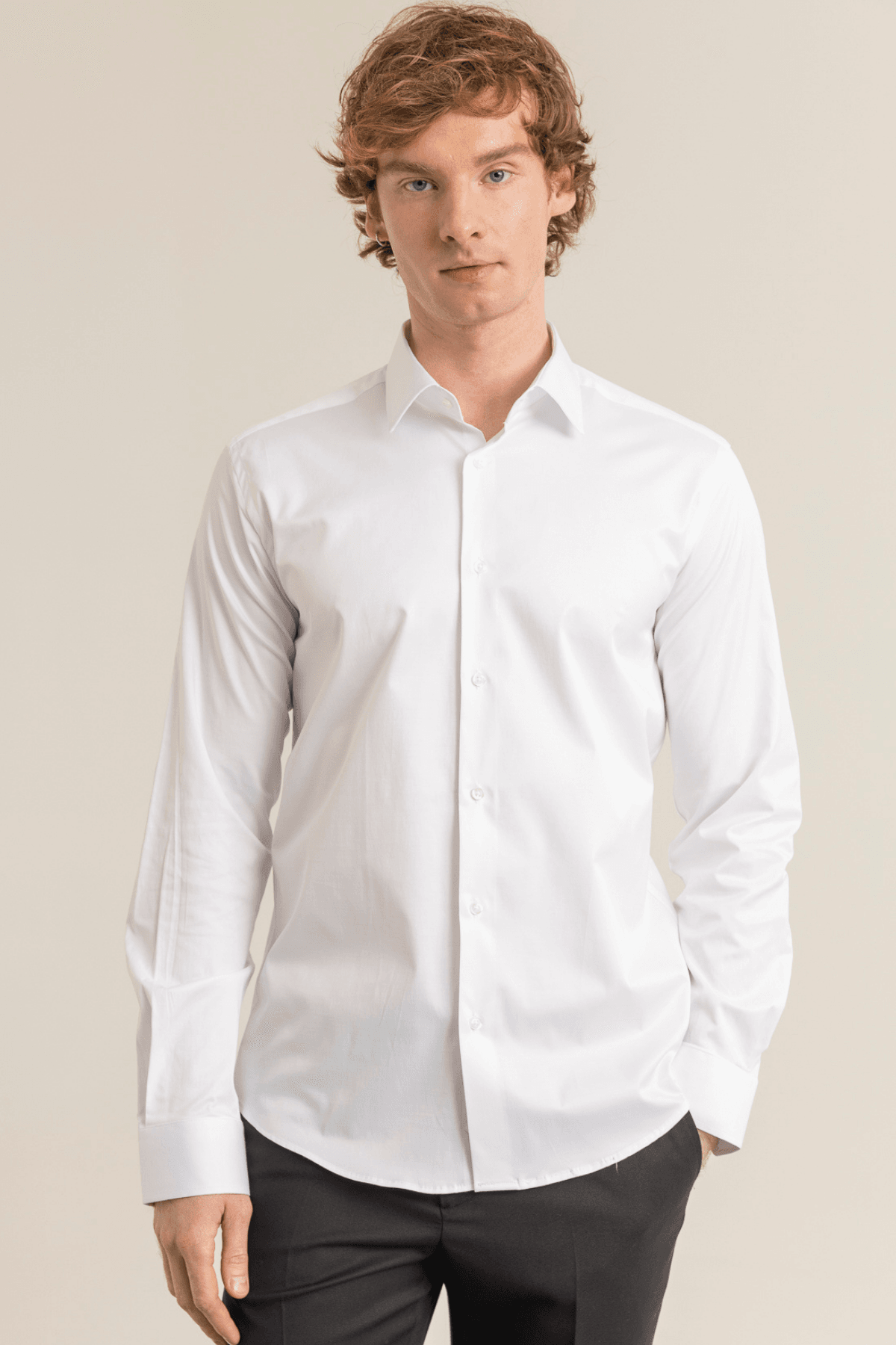 100% Cotton Satin Non-Iron Casual Modern Fit Shirt Without Pockets - Beyaz