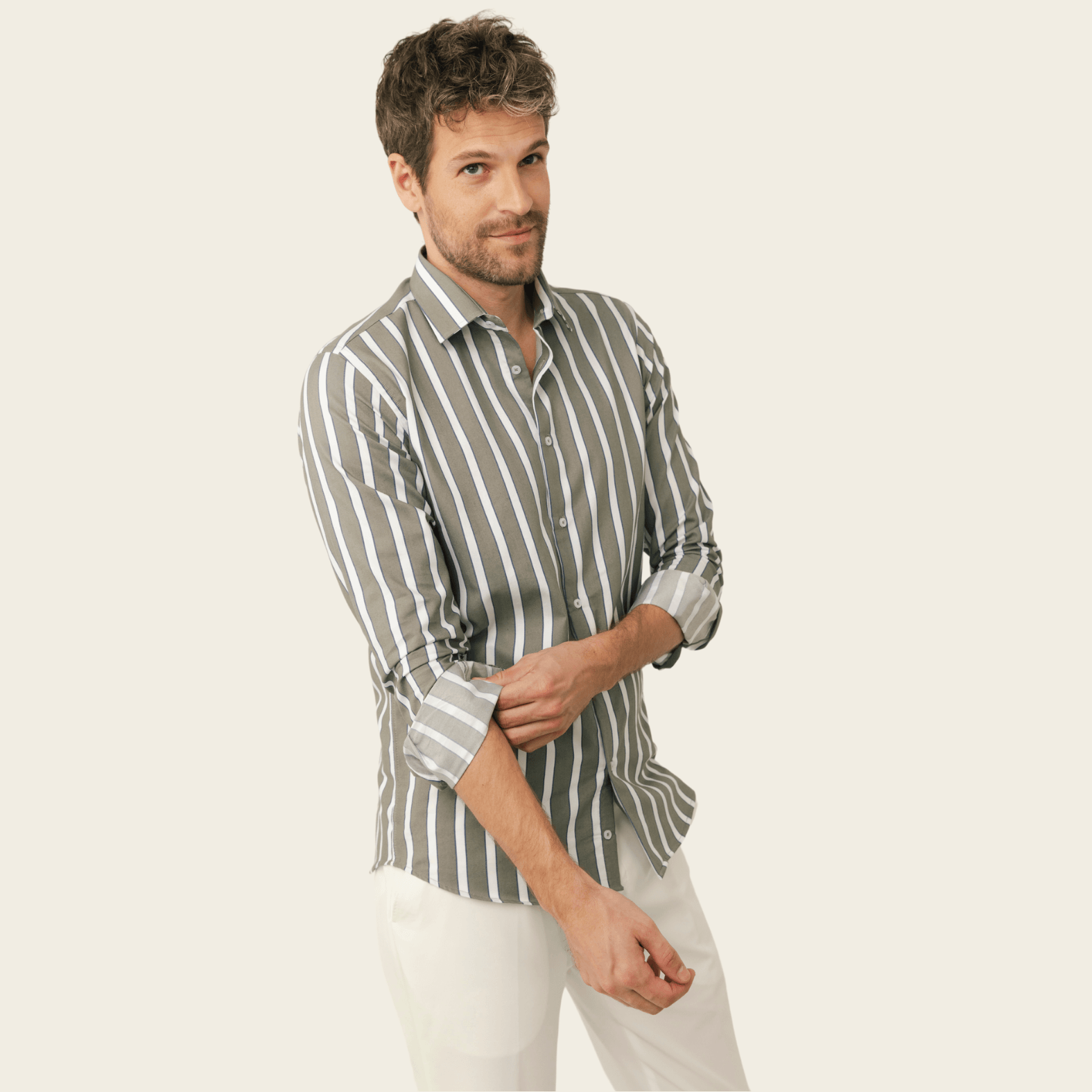 Striped Easy Care Cotton Casual Modern Fit No-Pocket Shirt