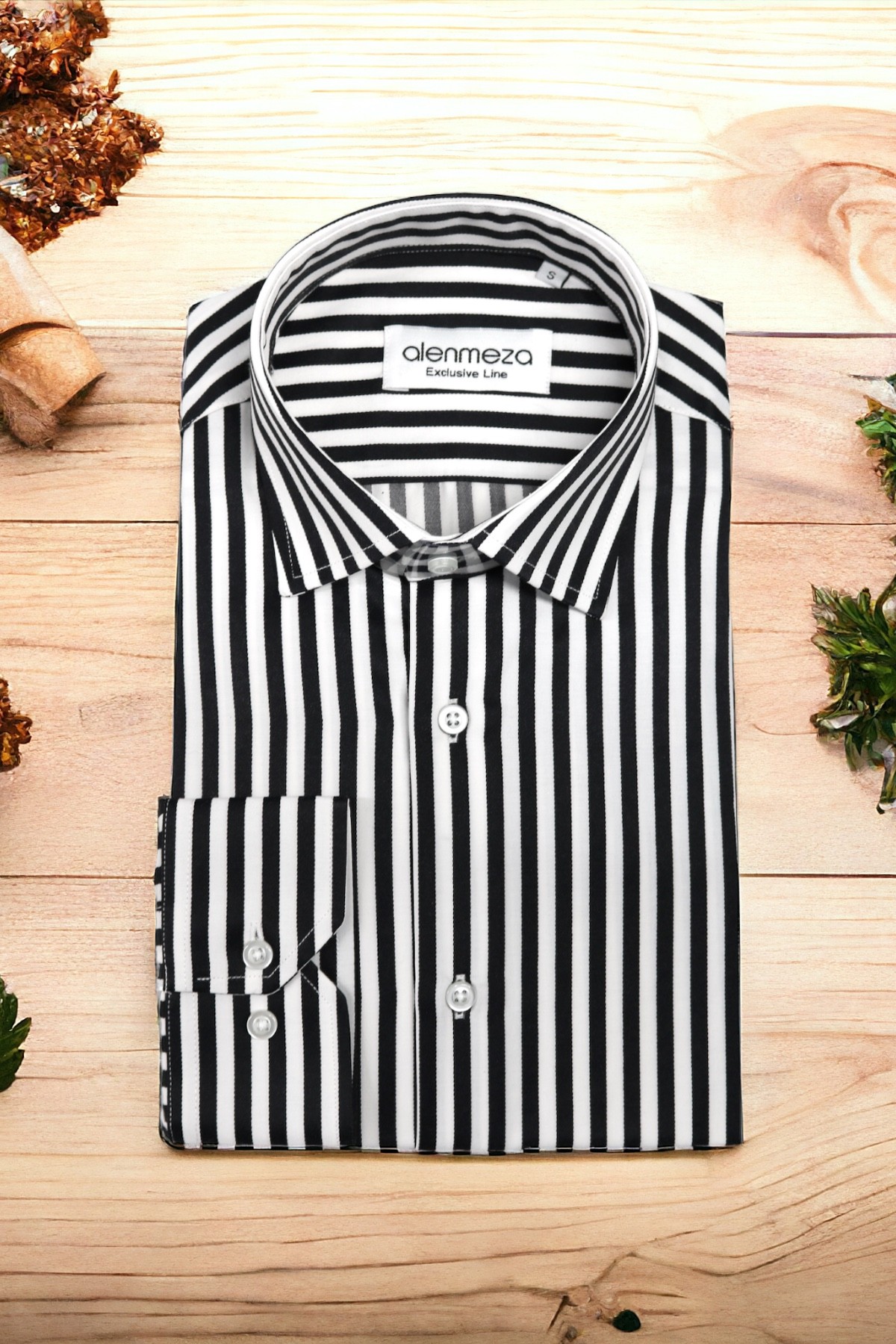 100% Cotton Satin Striped Easy Care Iron-Free Casual Modern Fit Long Sleeve Shirt Without Pockets - Siyah