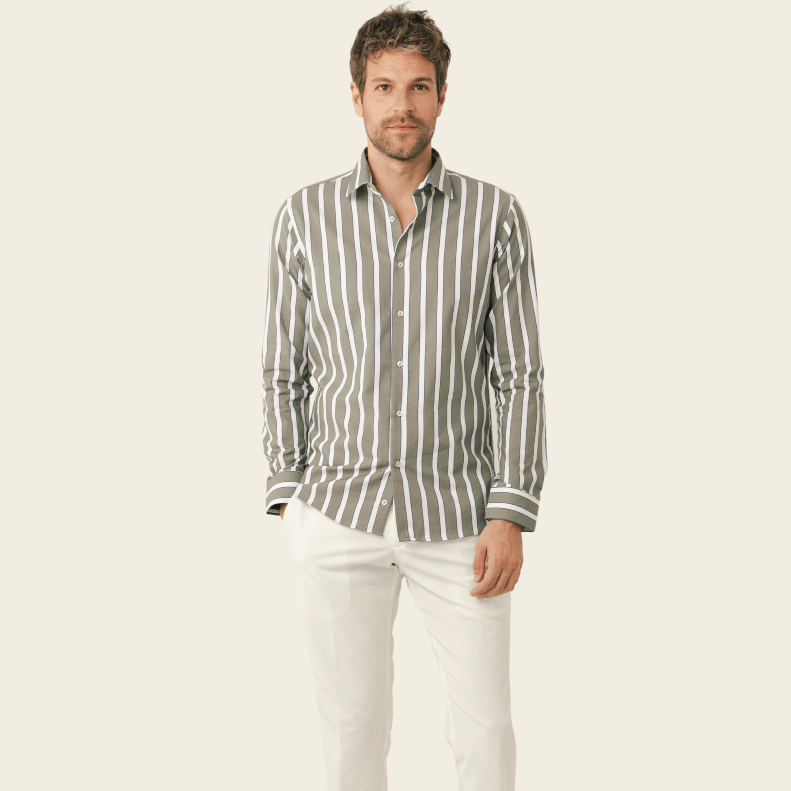 Striped Easy Care Cotton Casual Modern Fit No-Pocket Shirt