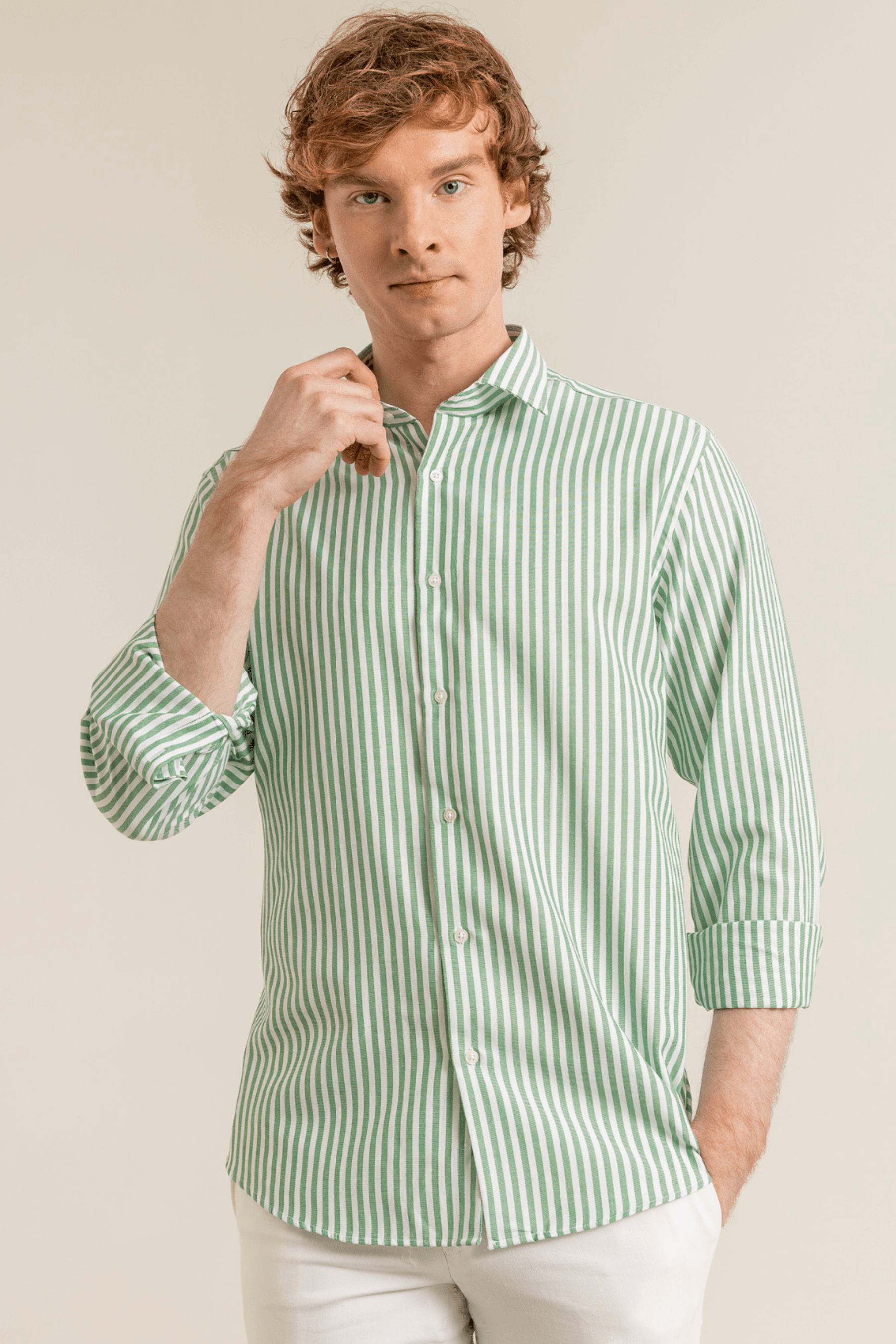 Striped Cotton Oxford Chambray Easy-Iron Modern Fit No-Pocket Shirt