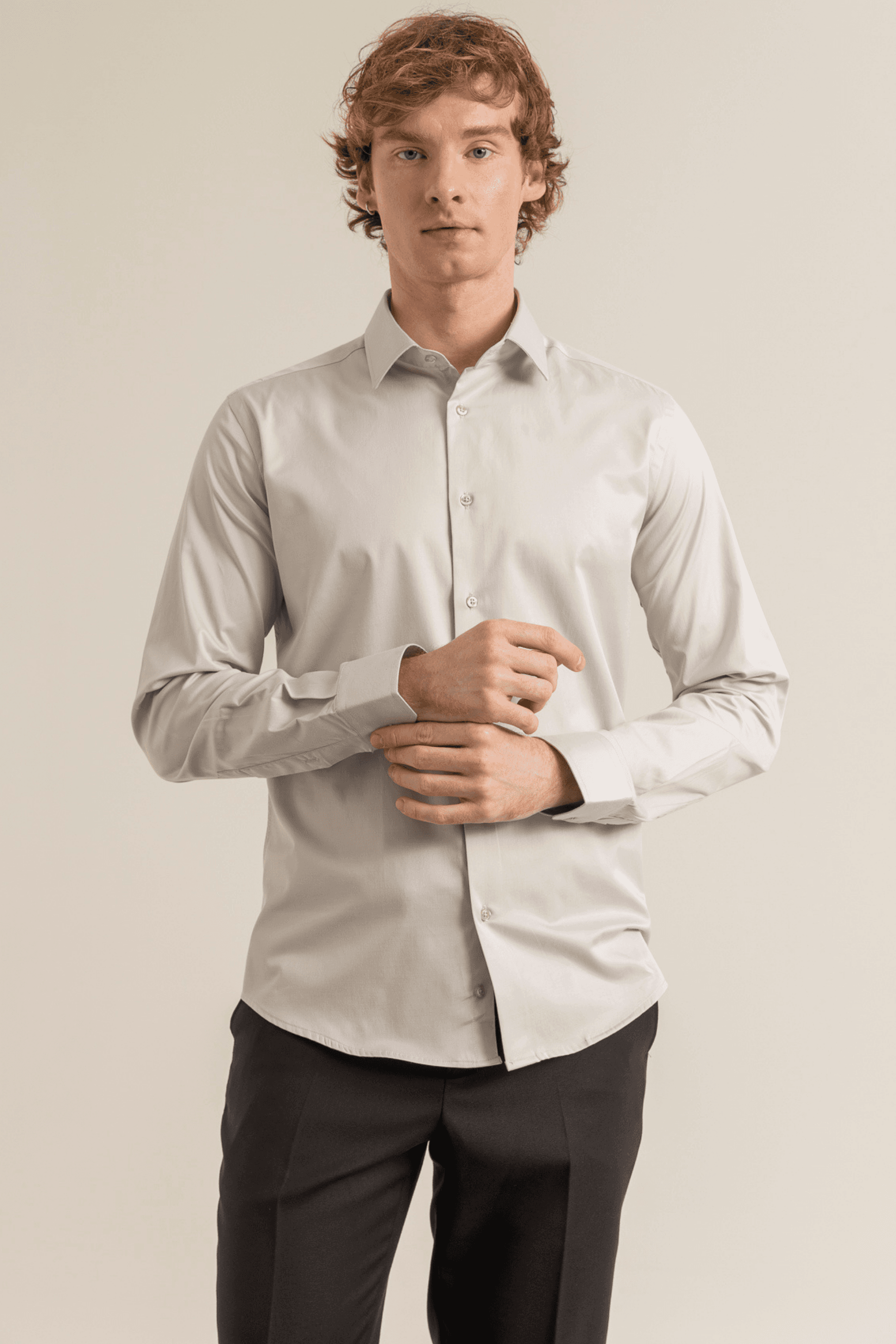 100% Cotton Satin Non-Iron Casual Modern Fit Shirt Without Pockets - Açık Gri