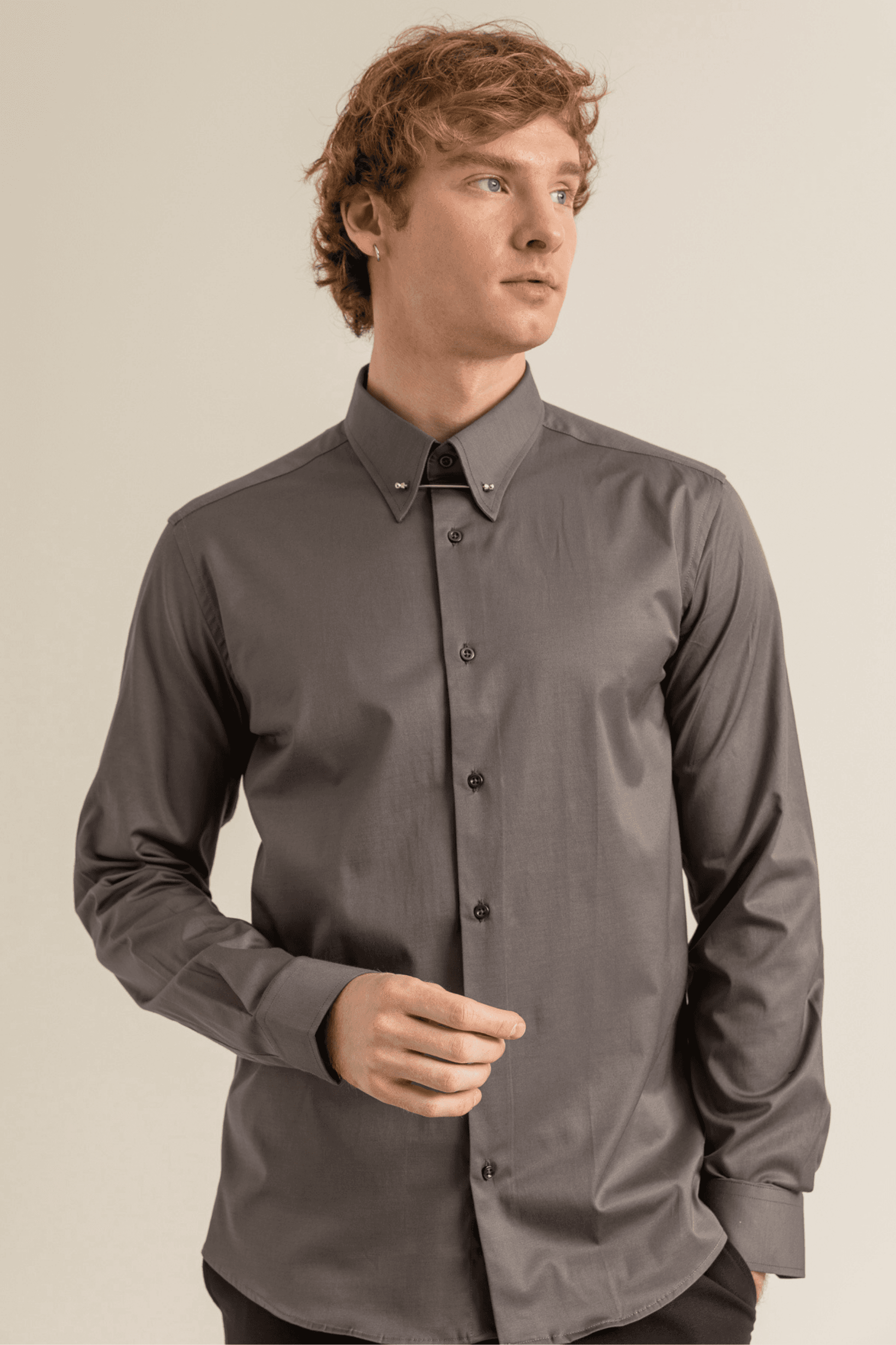 100% Cotton Satin Pin Collar Non-Iron Casual Modern Fit Shirt Without Pockets - Antrasit