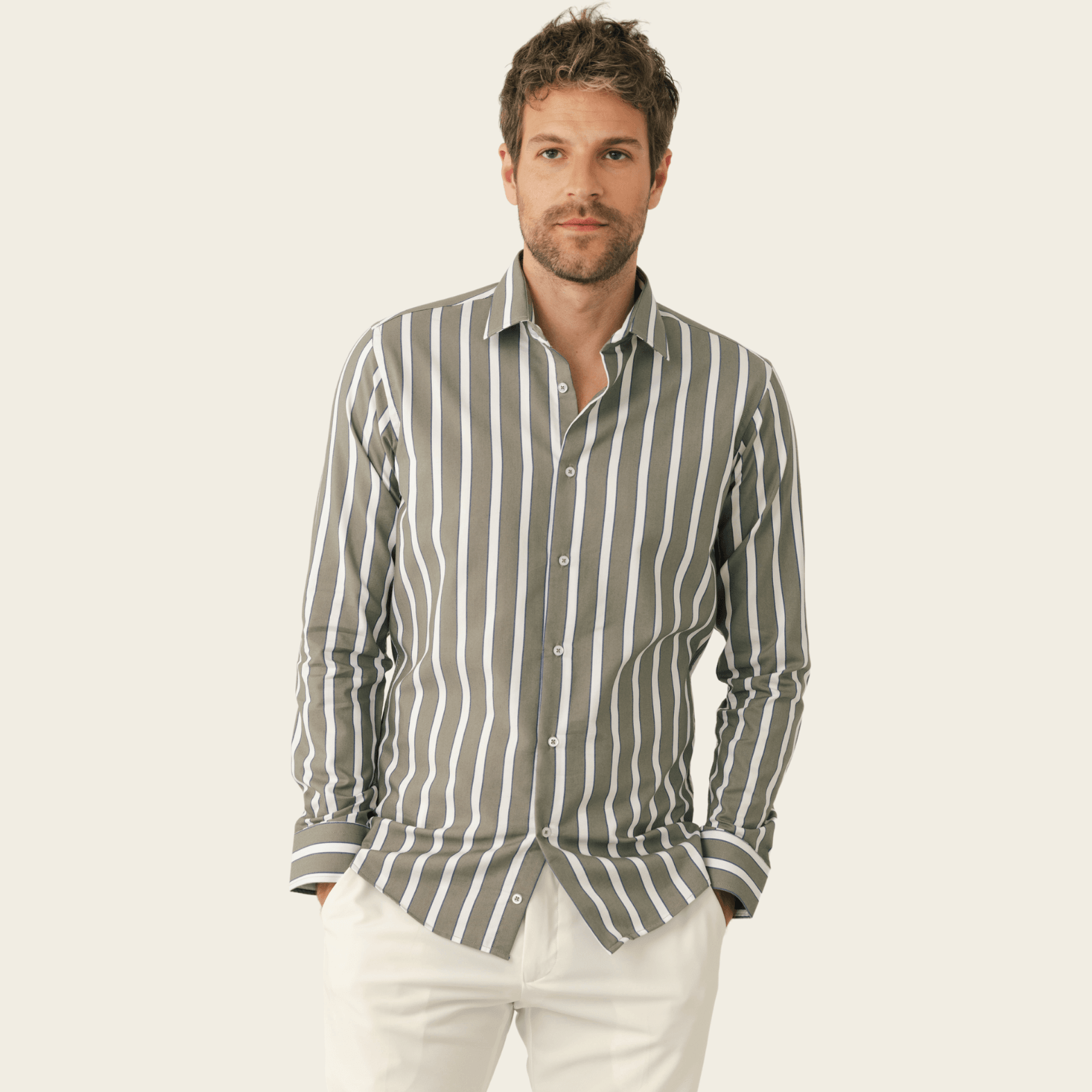 Striped Easy Care Cotton Casual Modern Fit No-Pocket Shirt