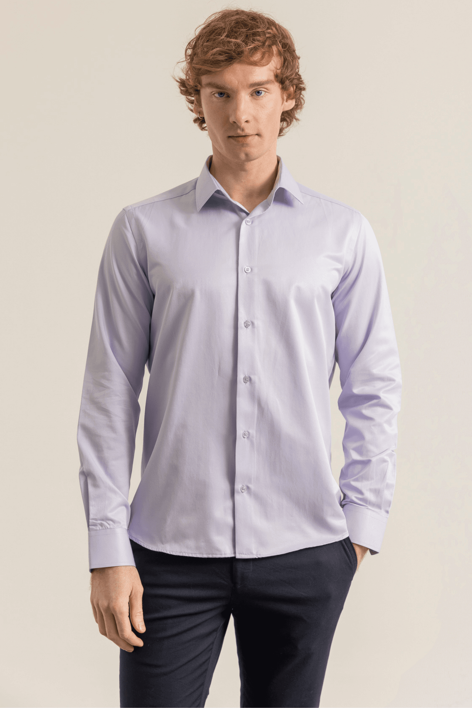 100% Cotton Satin Non-Iron Casual Modern Fit Shirt Without Pockets - Lila