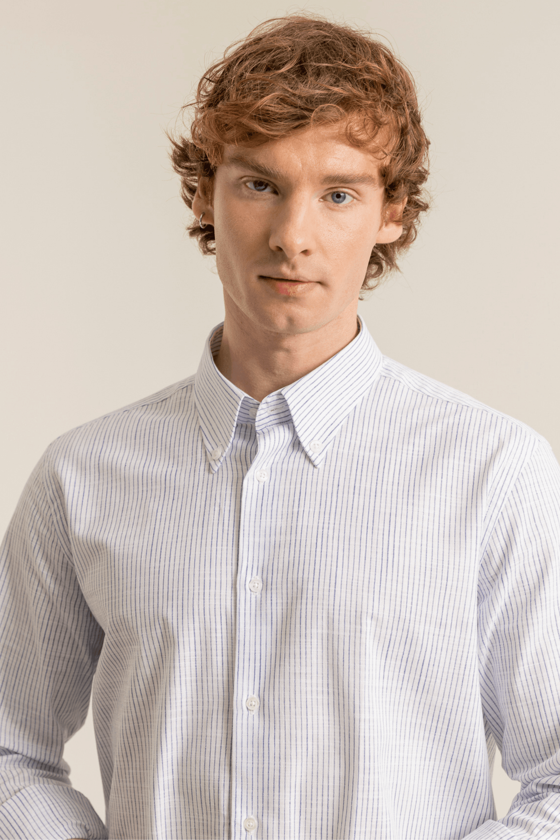 Striped Linen-Look 100% Organic Cotton Button-Down Collar Modern Fit No-Pocket Shirt