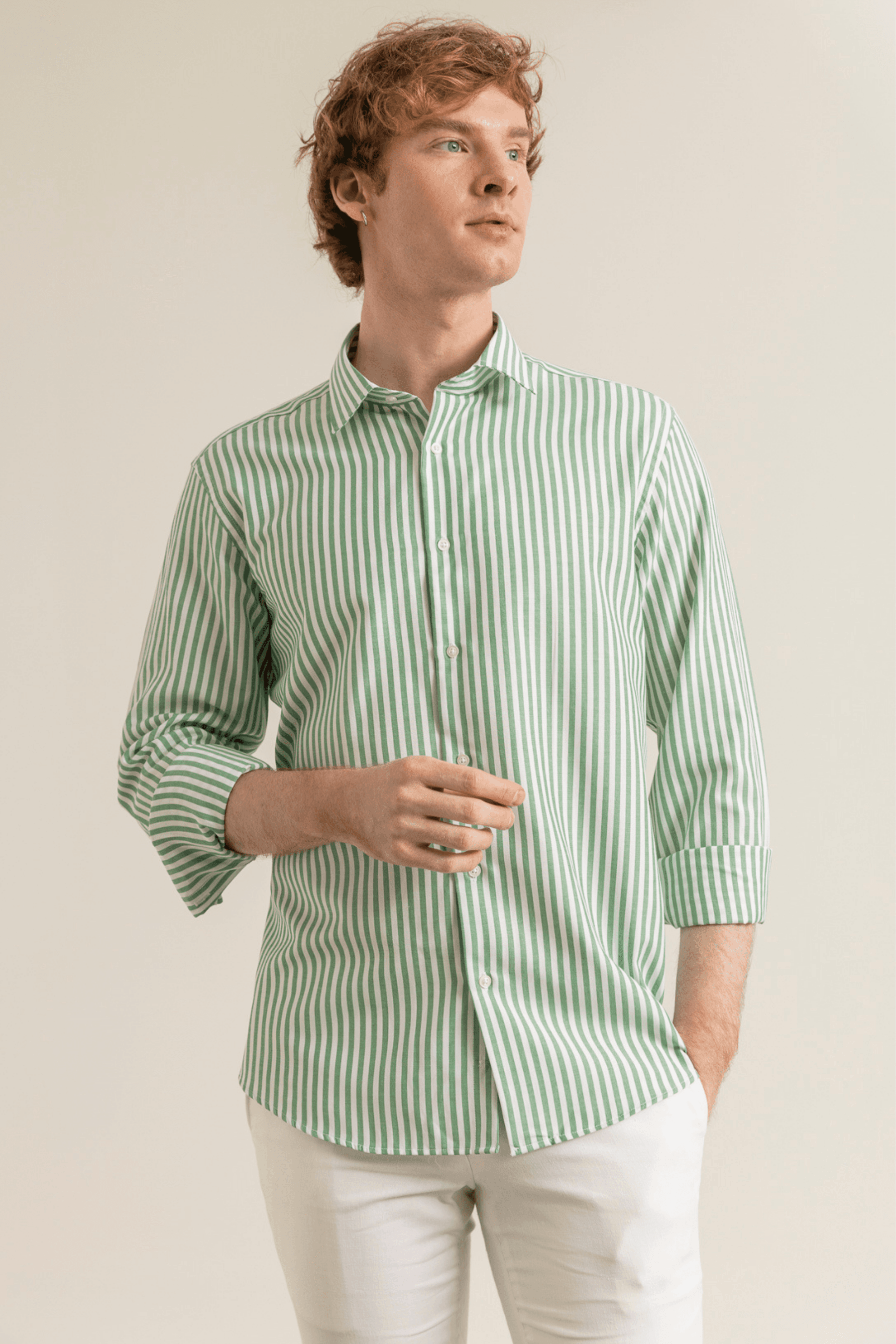 Striped Cotton Oxford Chambray Easy-Iron Modern Fit No-Pocket Shirt