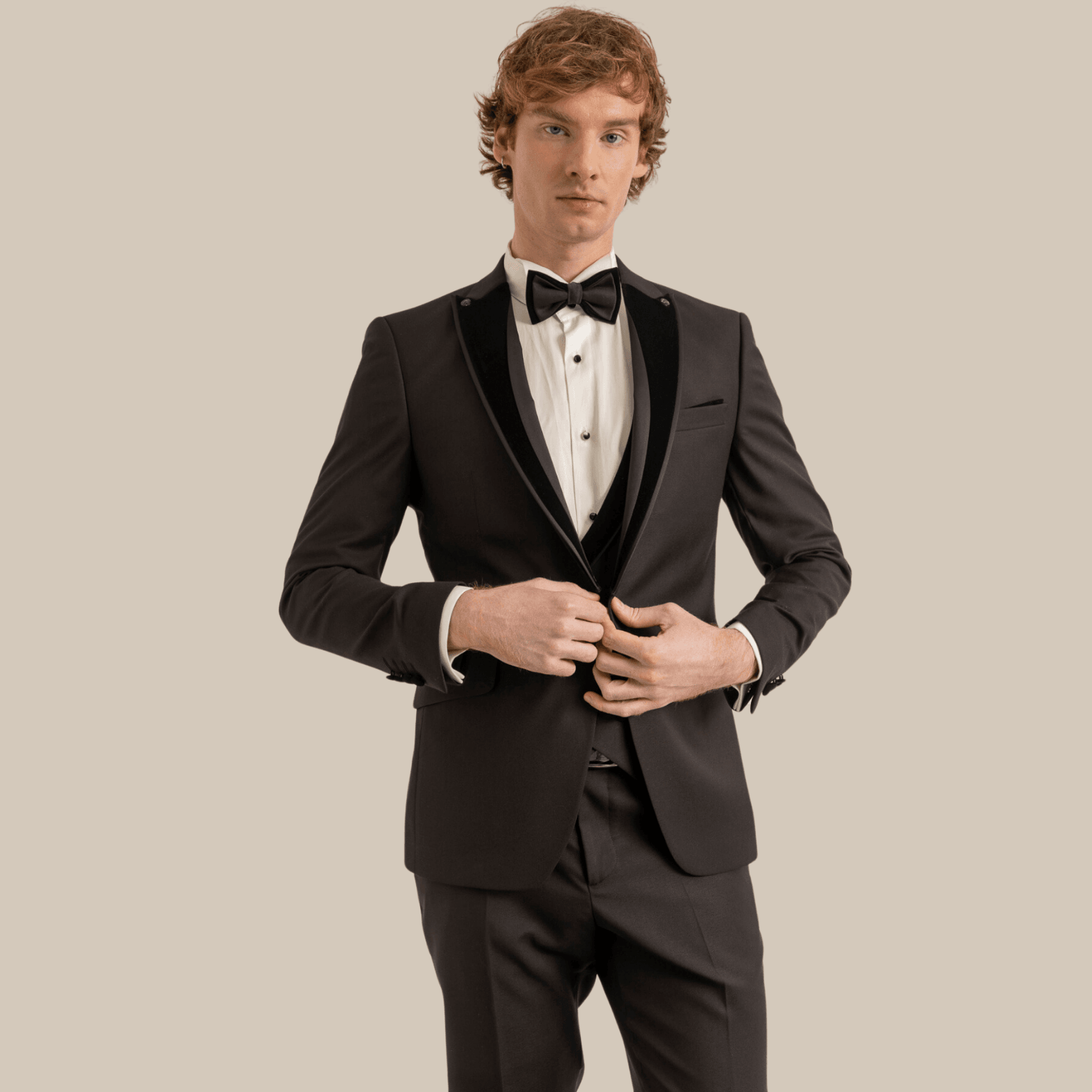 Mandarin Collar Tuxedo Shirt, Cotton-Satin, Modern Fit, Double Cuff