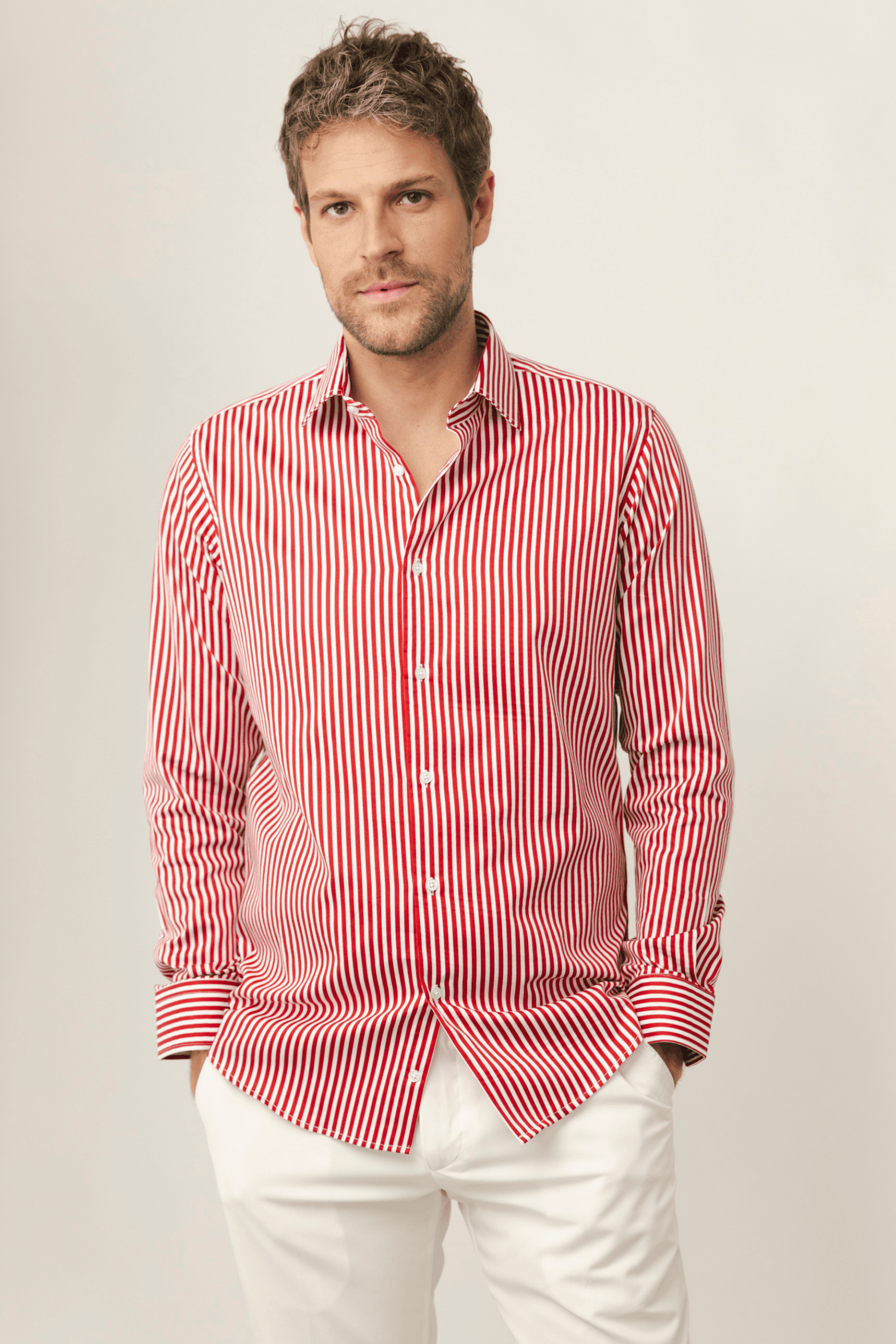 100% Cotton Satin Striped Easy Care Iron-Free Casual Modern Fit Long Sleeve Shirt Without Pockets - Bordo