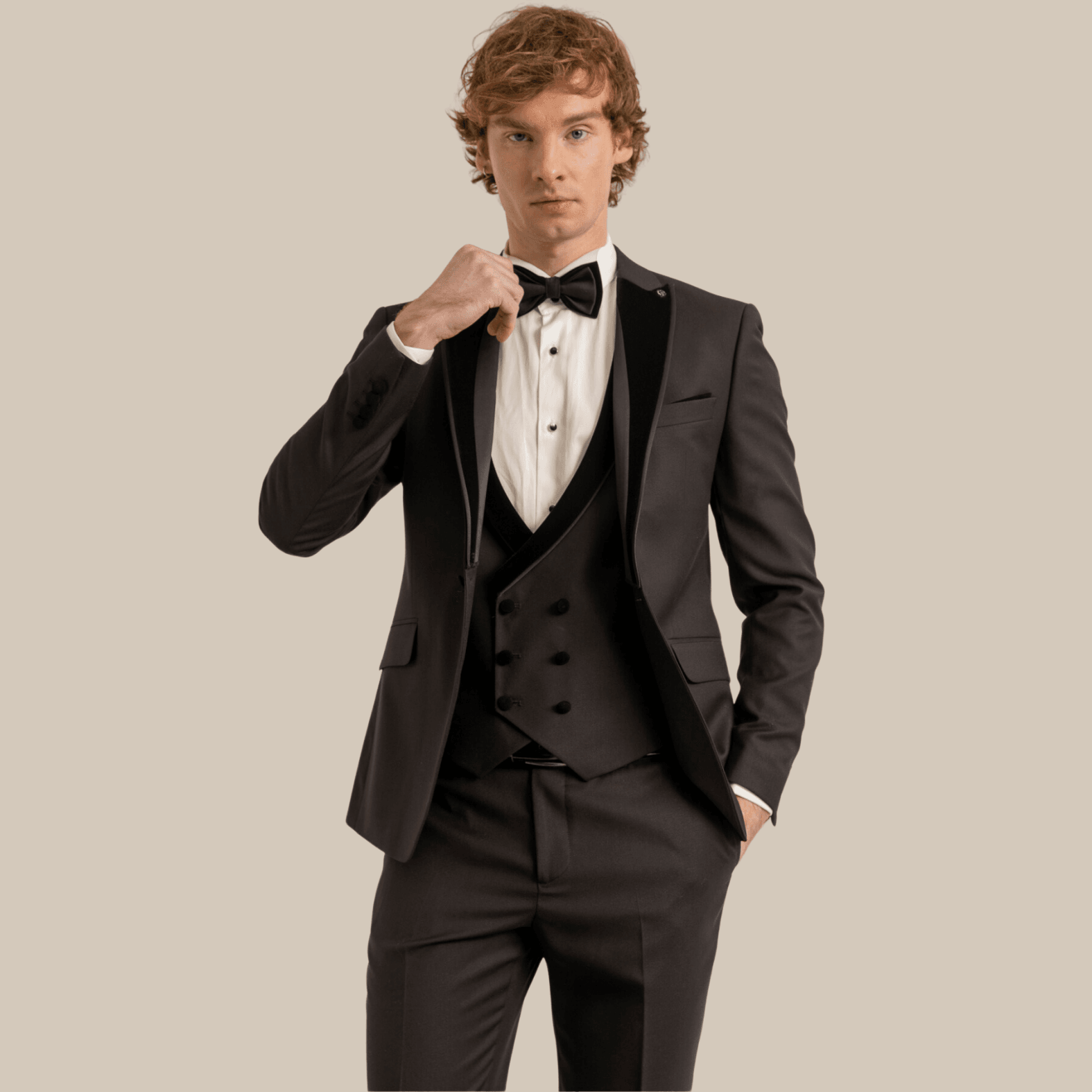 Mandarin Collar Tuxedo Shirt, Cotton-Satin, Modern Fit, Double Cuff