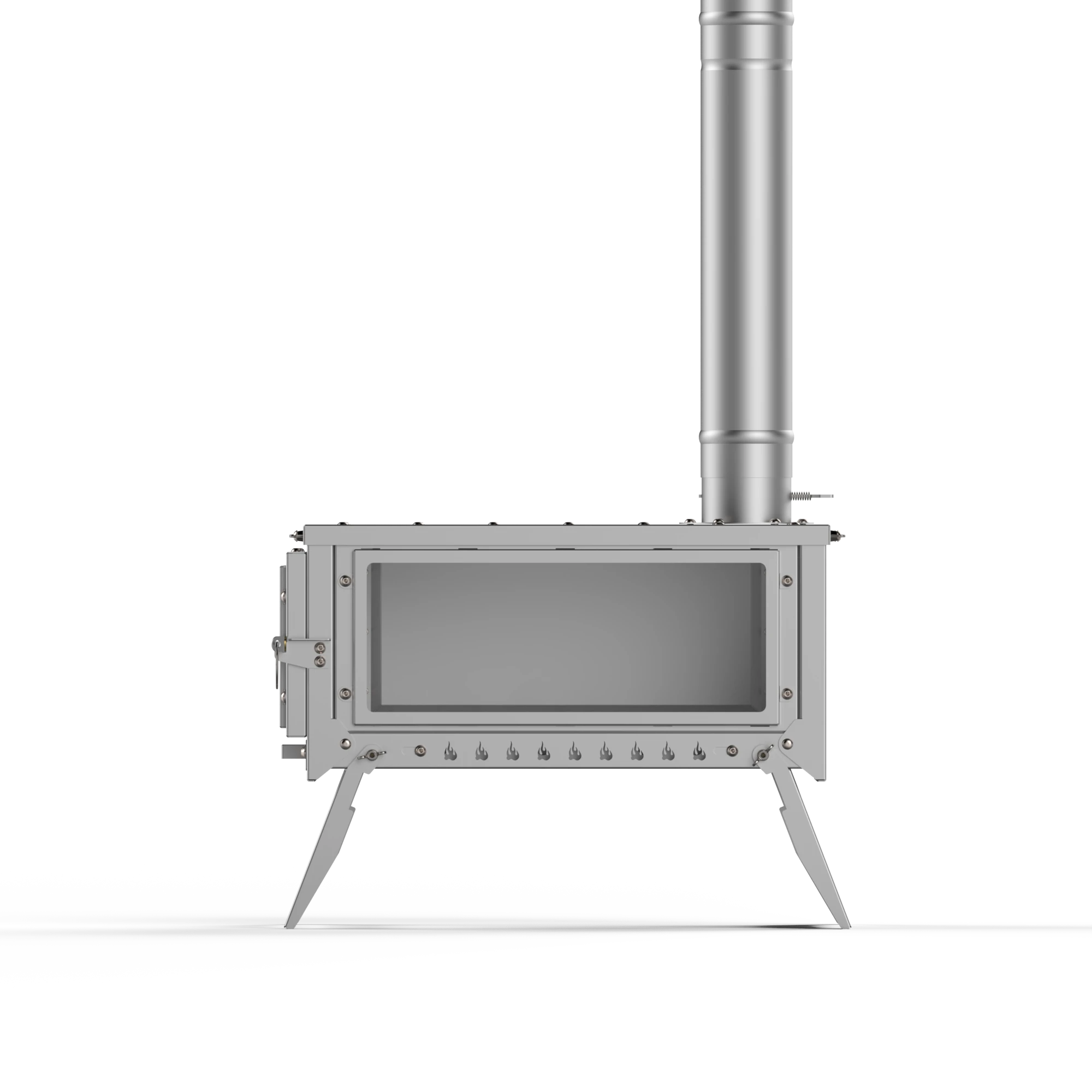 ZENRON Mangal Izgaralı Katlanır  Kamp Sobası | Camlı Portatif Çadır Sobası  - İNOX