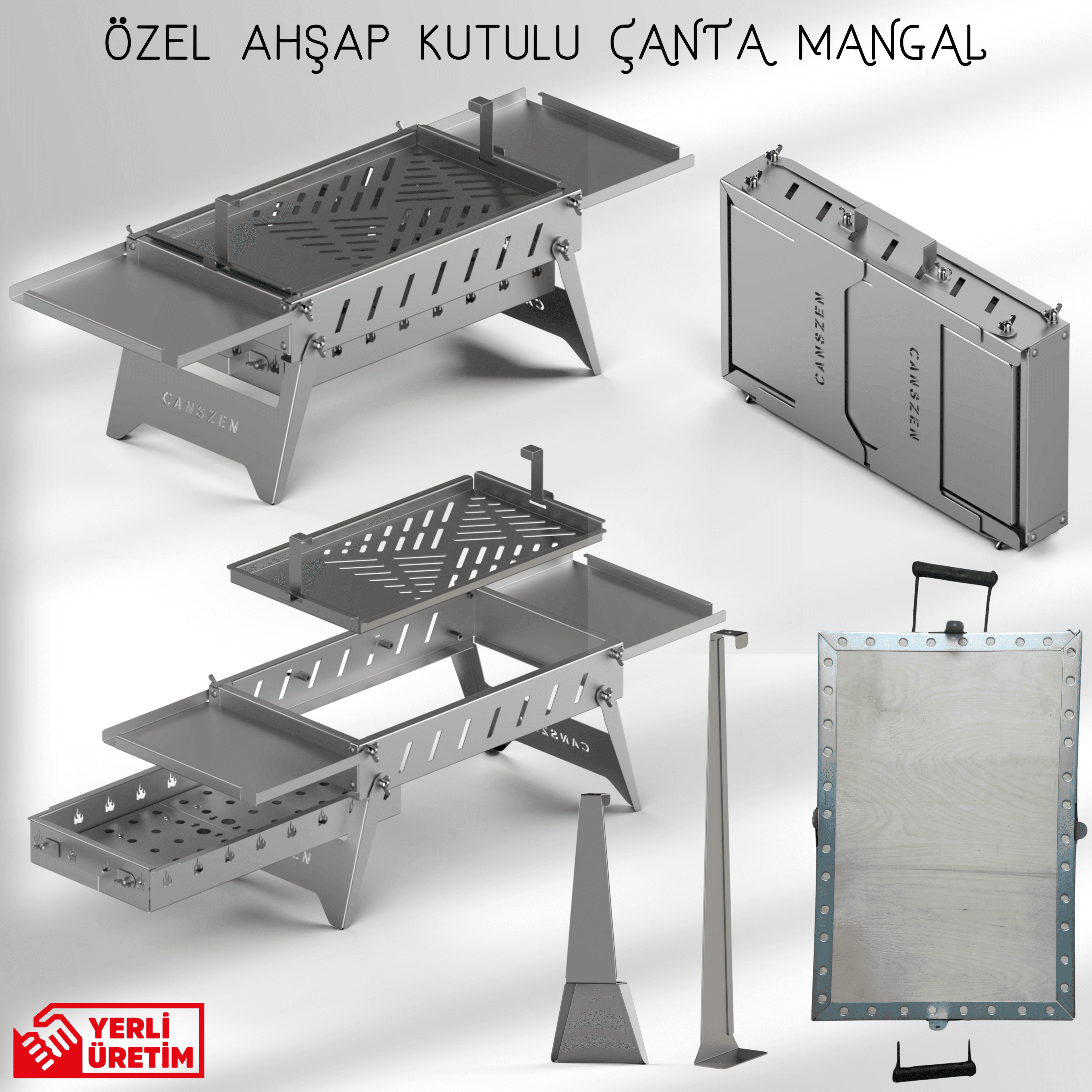 Arel Katlanır Ayaklı Portatif Taşınabilir Çanta Tipi Sehpalı Mangal Barbekü - GALVANİZ