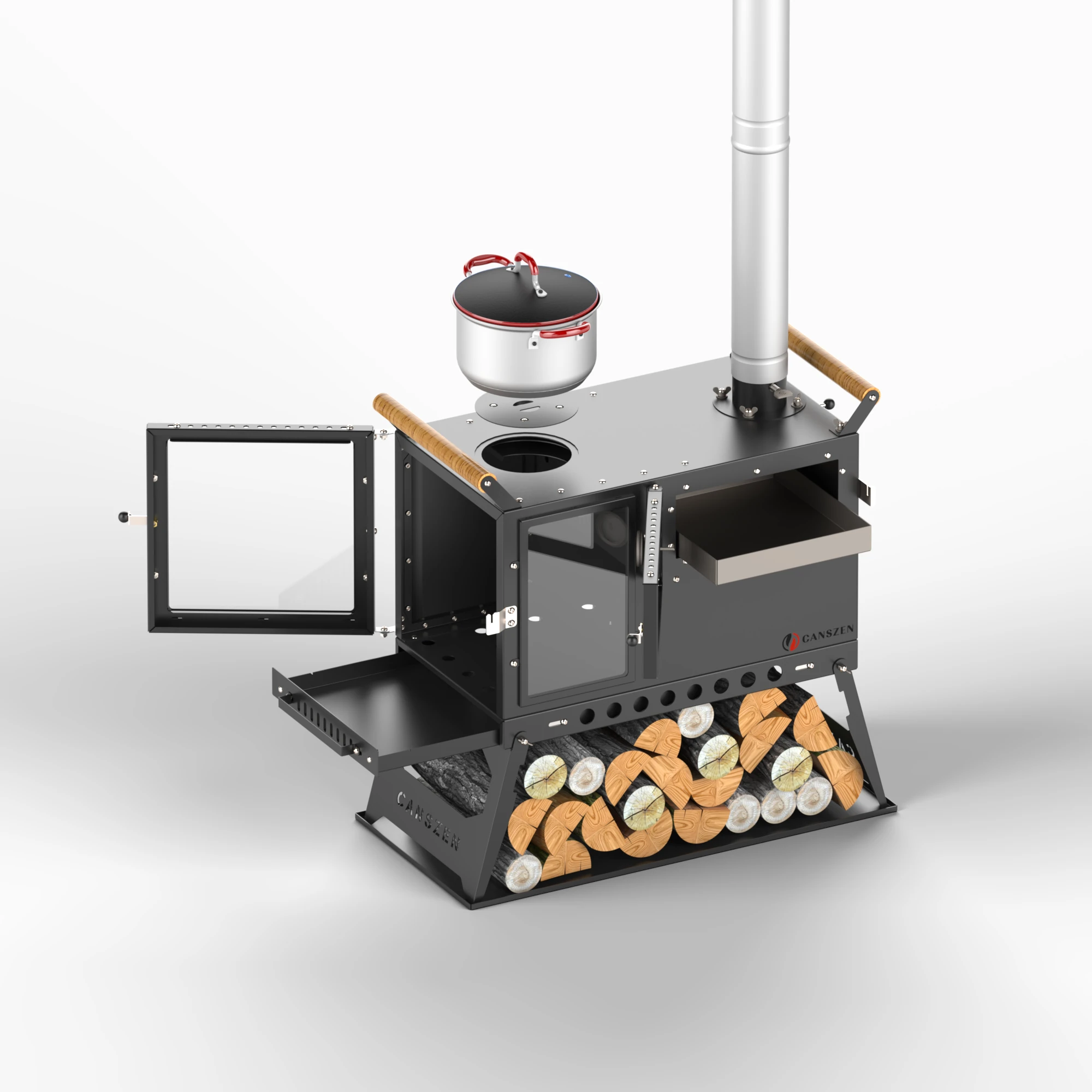 Forest Profesyonel Siyah Kuzineli Kamp Sobası | Taşınabilir Çadır ve Karavan Sobası