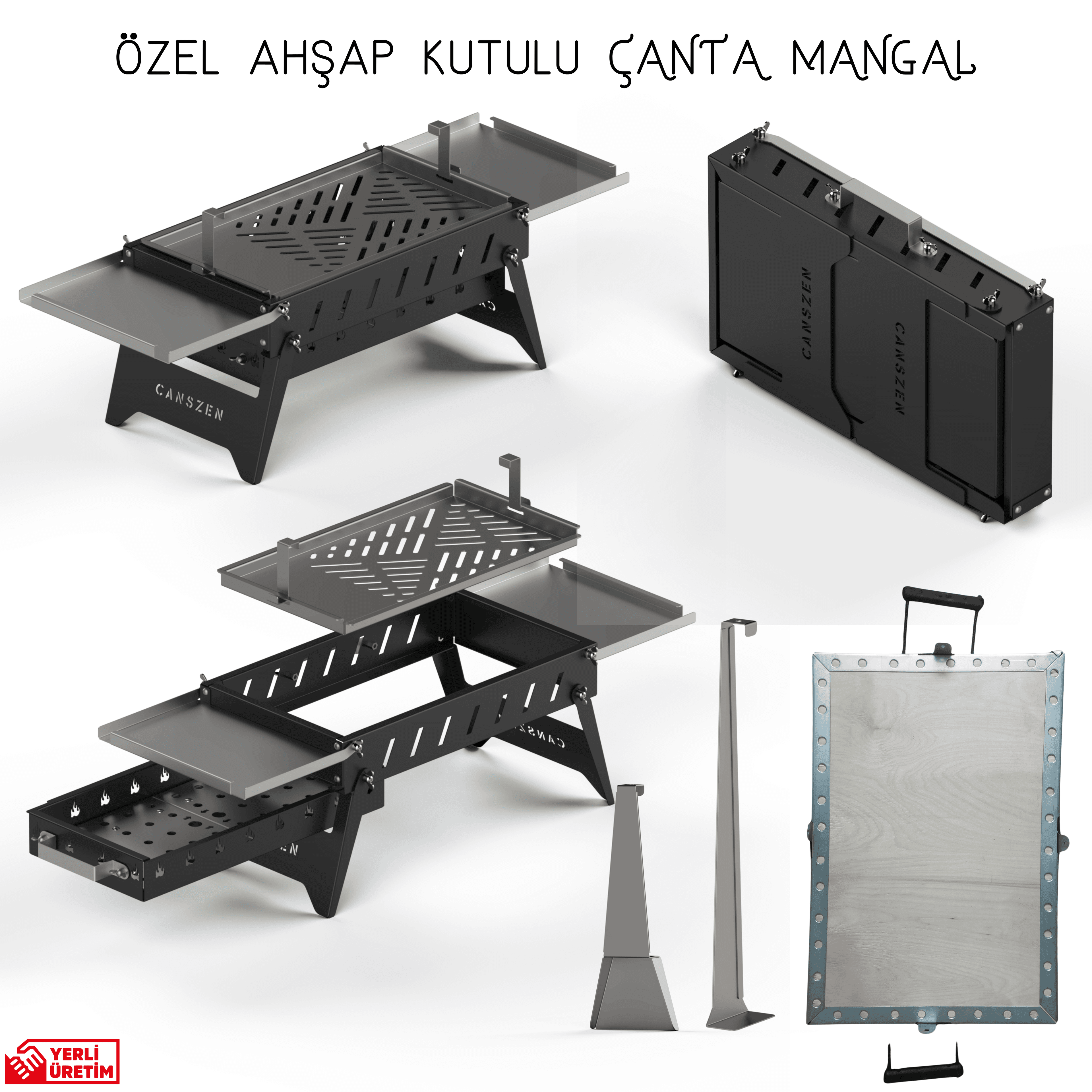 Arel Katlanır Ayaklı Portatif Taşınabilir Çanta Tipi Sehpalı Mangal Barbekü - SİYAH
