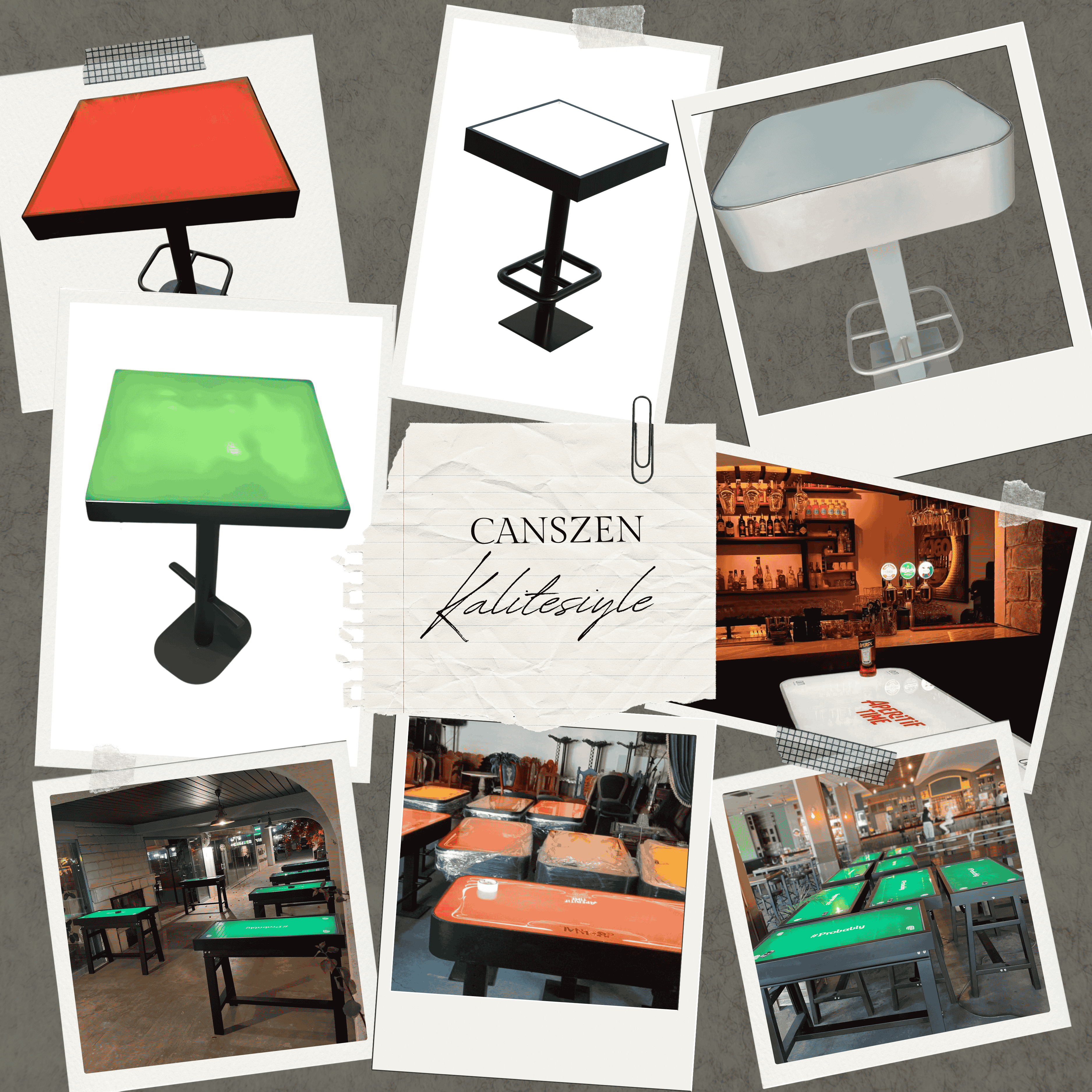 Modern Led Işıklı Kare Masa | Bar, Kafe ve Etkinlikler İçin Özel Tasarım