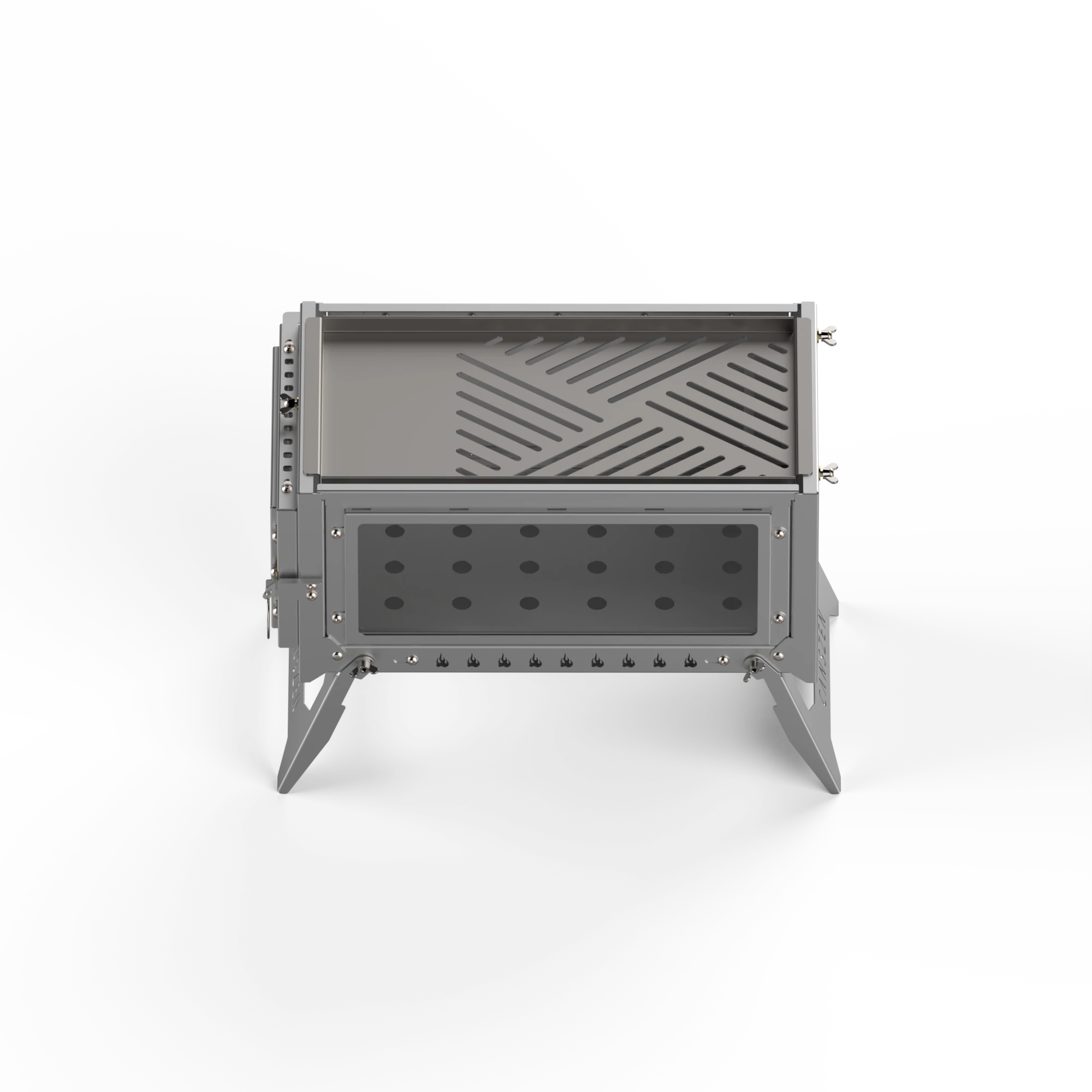 ZENRON Mangal Izgaralı Katlanır  Kamp Sobası | Camlı Portatif Çadır Sobası  - İNOX