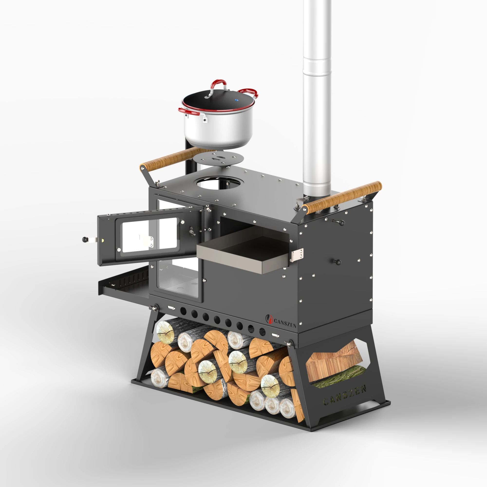 Forest Profesyonel Siyah Kuzineli Kamp Sobası | Taşınabilir Çadır ve Karavan Sobası