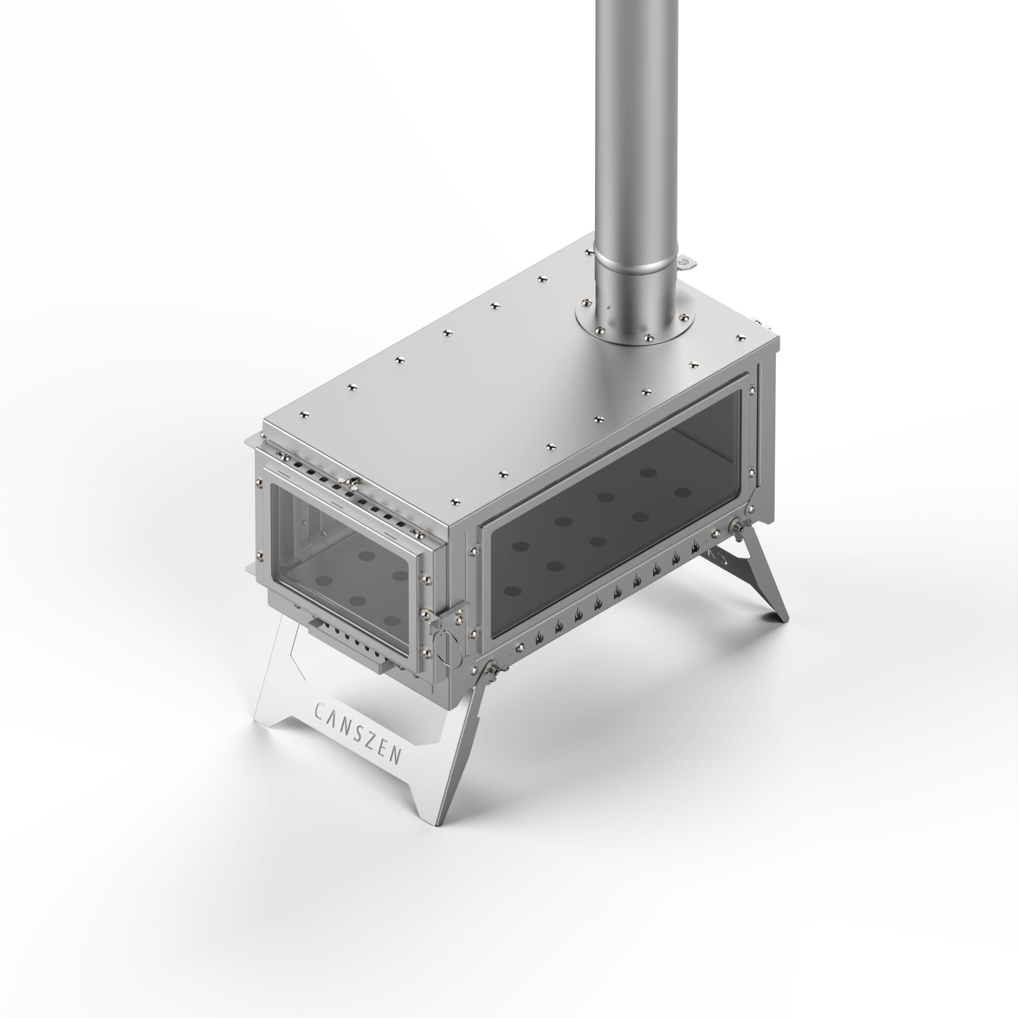 ZENRON Mangal Izgaralı Katlanır  Kamp Sobası | Camlı Portatif Çadır Sobası  - İNOX