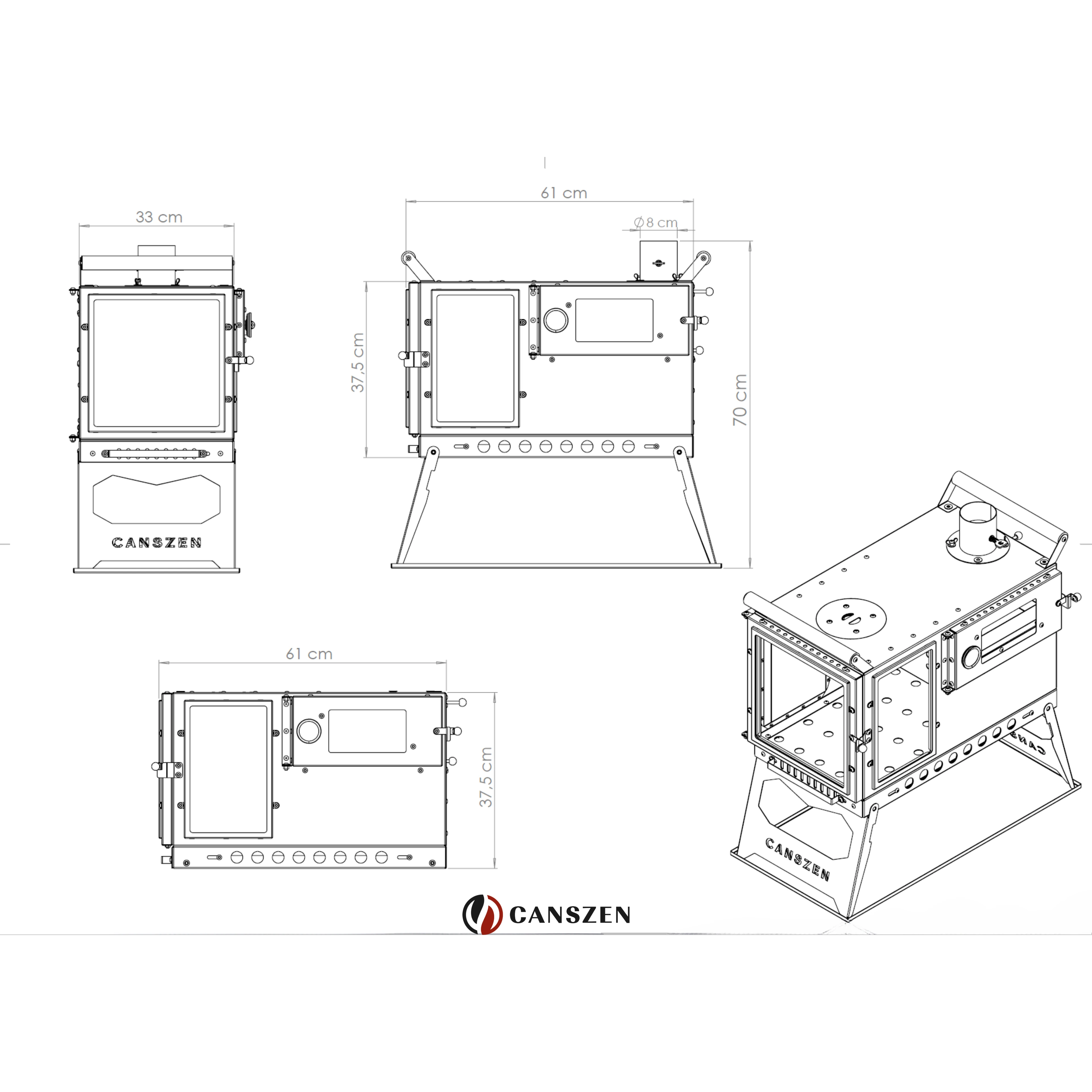Forest Profesyonel Siyah Kuzineli Kamp Sobası | Taşınabilir Çadır ve Karavan Sobası
