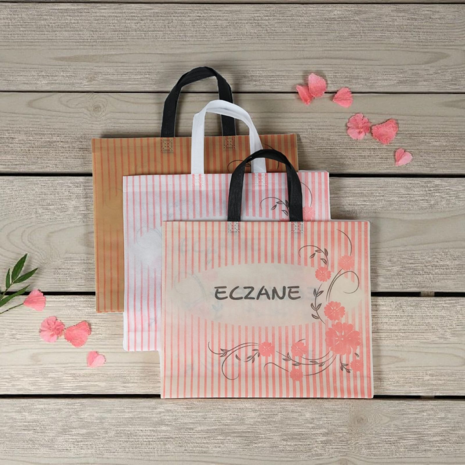 Emy Eczane Bez Çanta Kulplu Körüklü Petunya Desen Karma 40x33+7 Cm 50 Adet